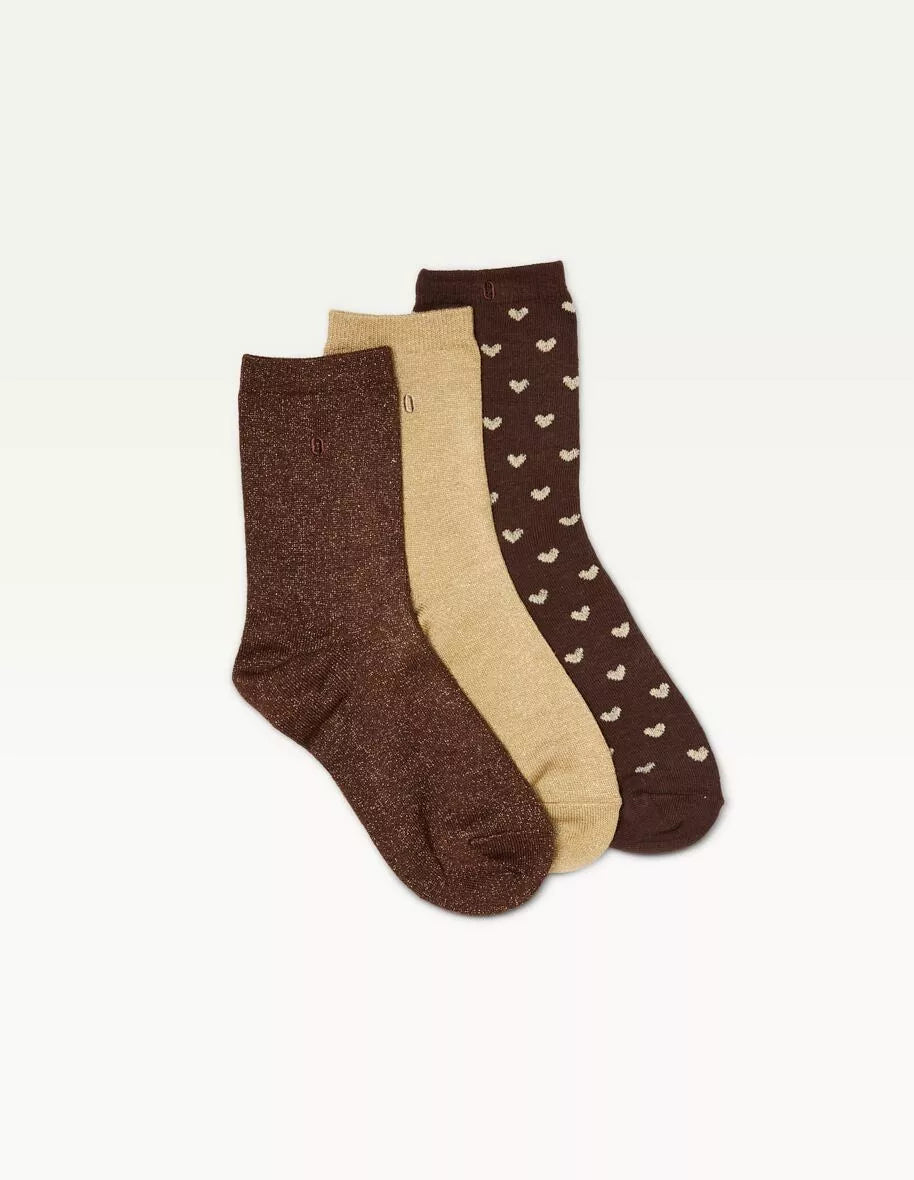 Pack de 3 chaussettes - Petit coeur doré marron