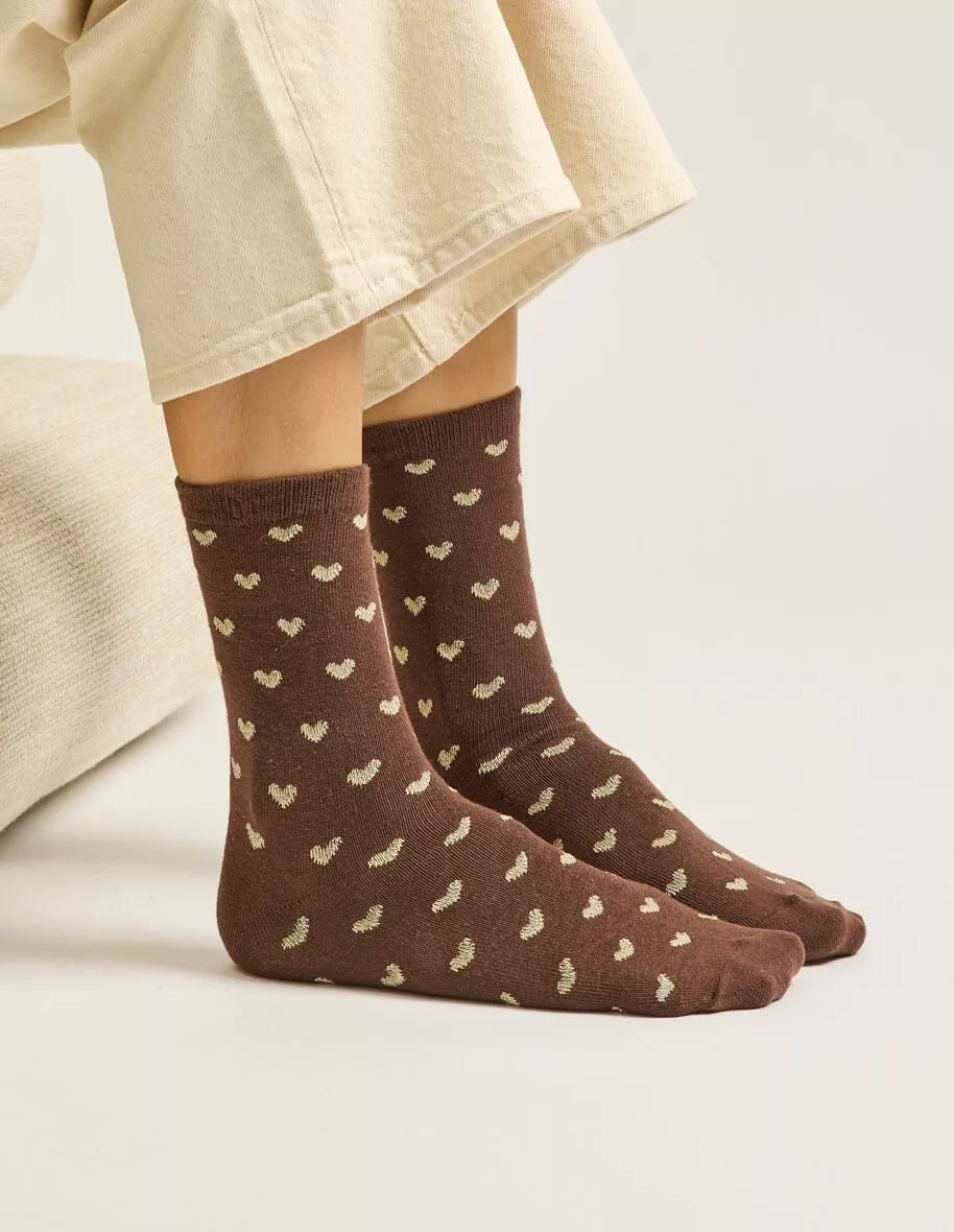 Pack de 3 chaussettes - Petit coeur doré marron