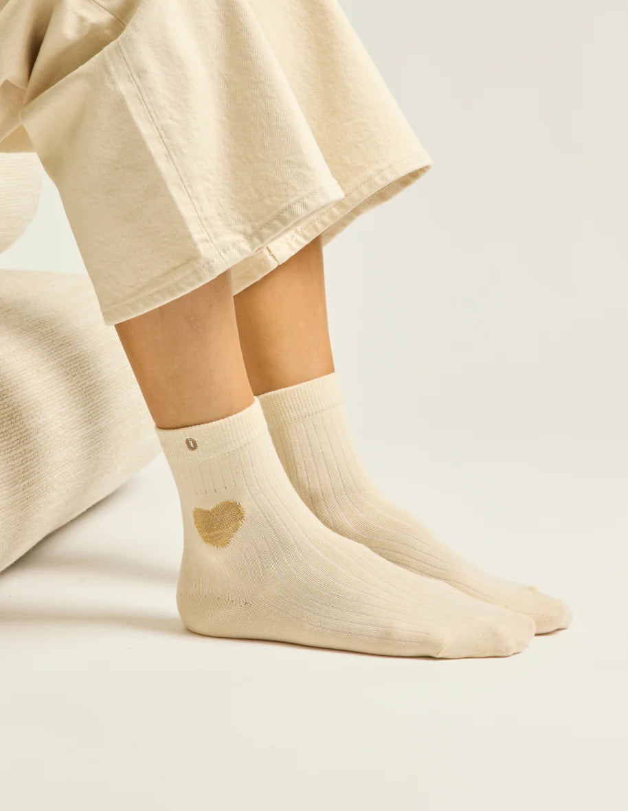 Pack de 3 chaussettes - Fantaisie coeur marron doré écru - Margothe