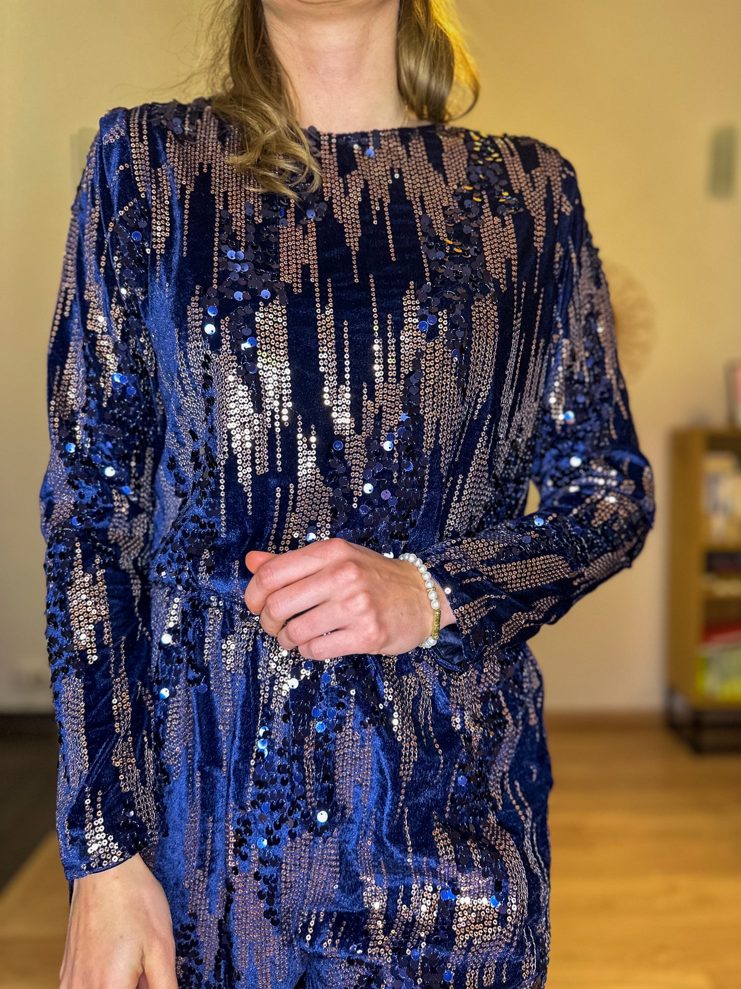 Combishort Pamela en velours bleue marine et sequins - Margothe