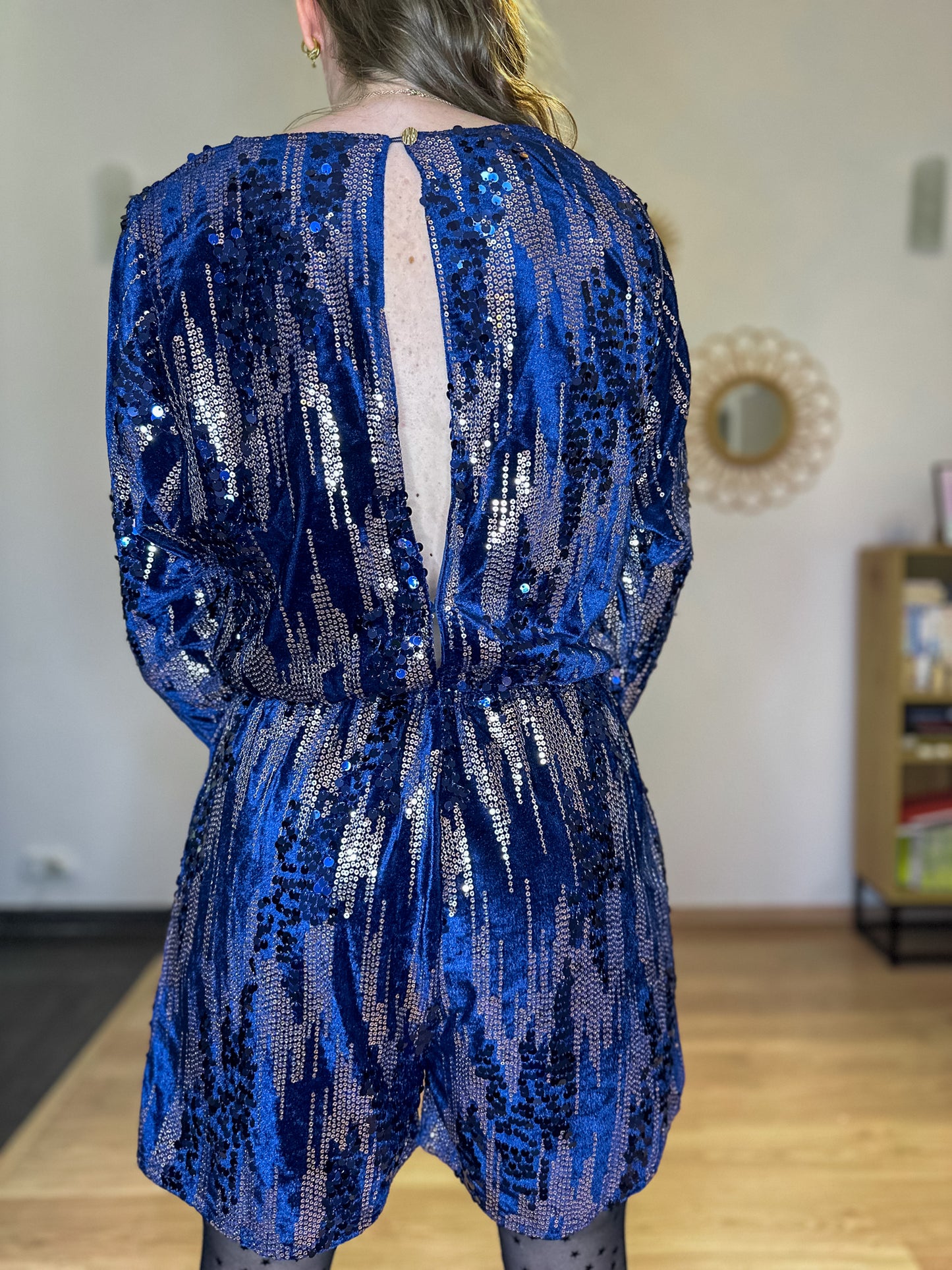 Combishort Pamela en velours bleue marine et sequins - Margothe