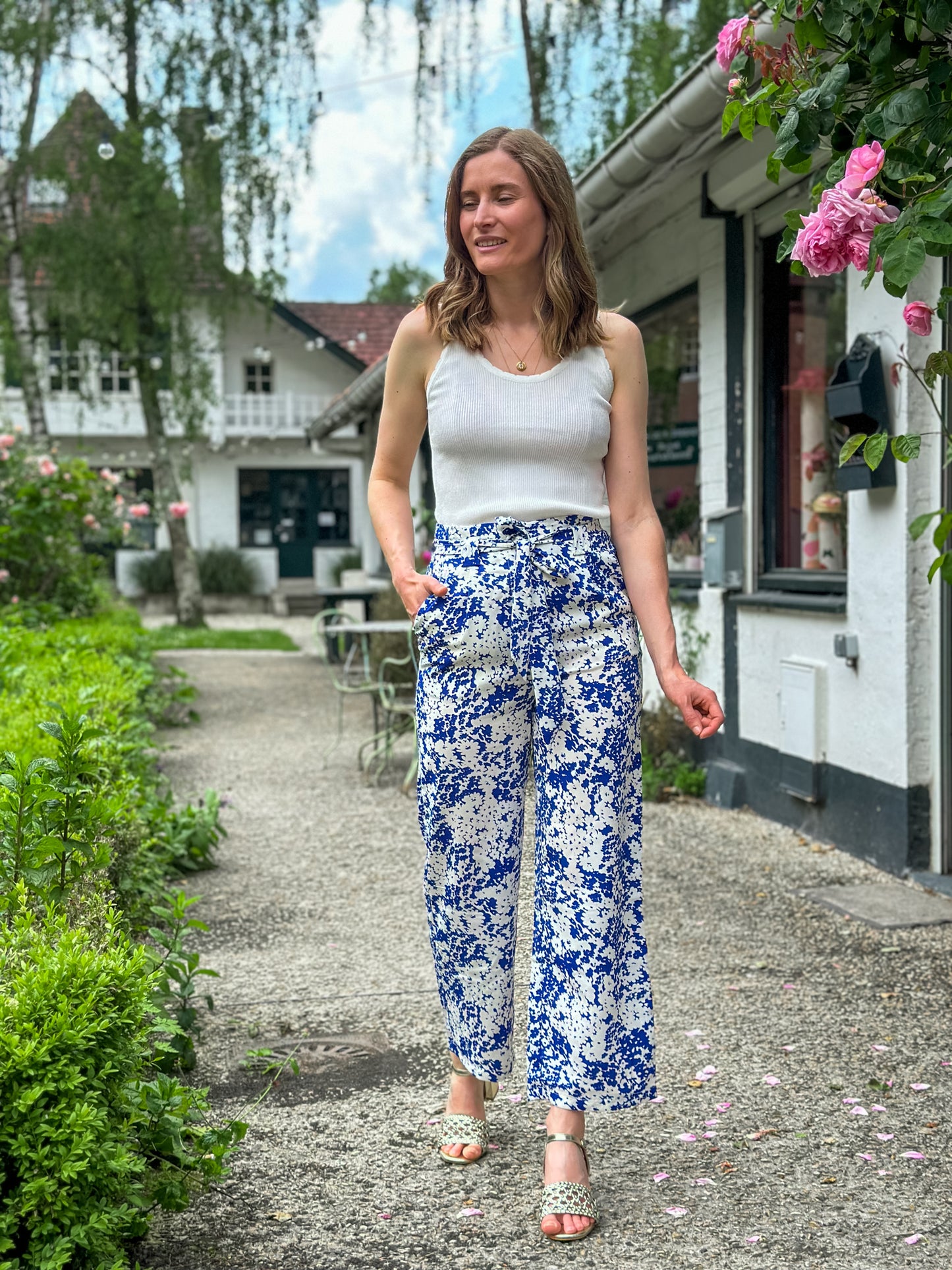 Pantalon fluide Albane blanc et bleu - Margothe