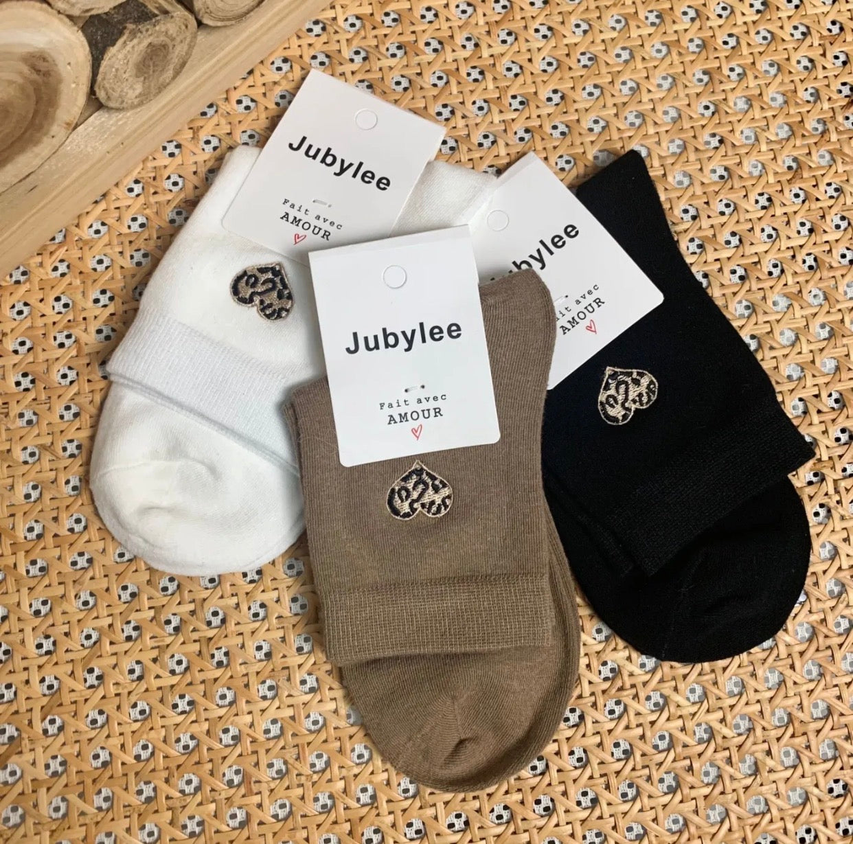 Chaussette Coeur taupe