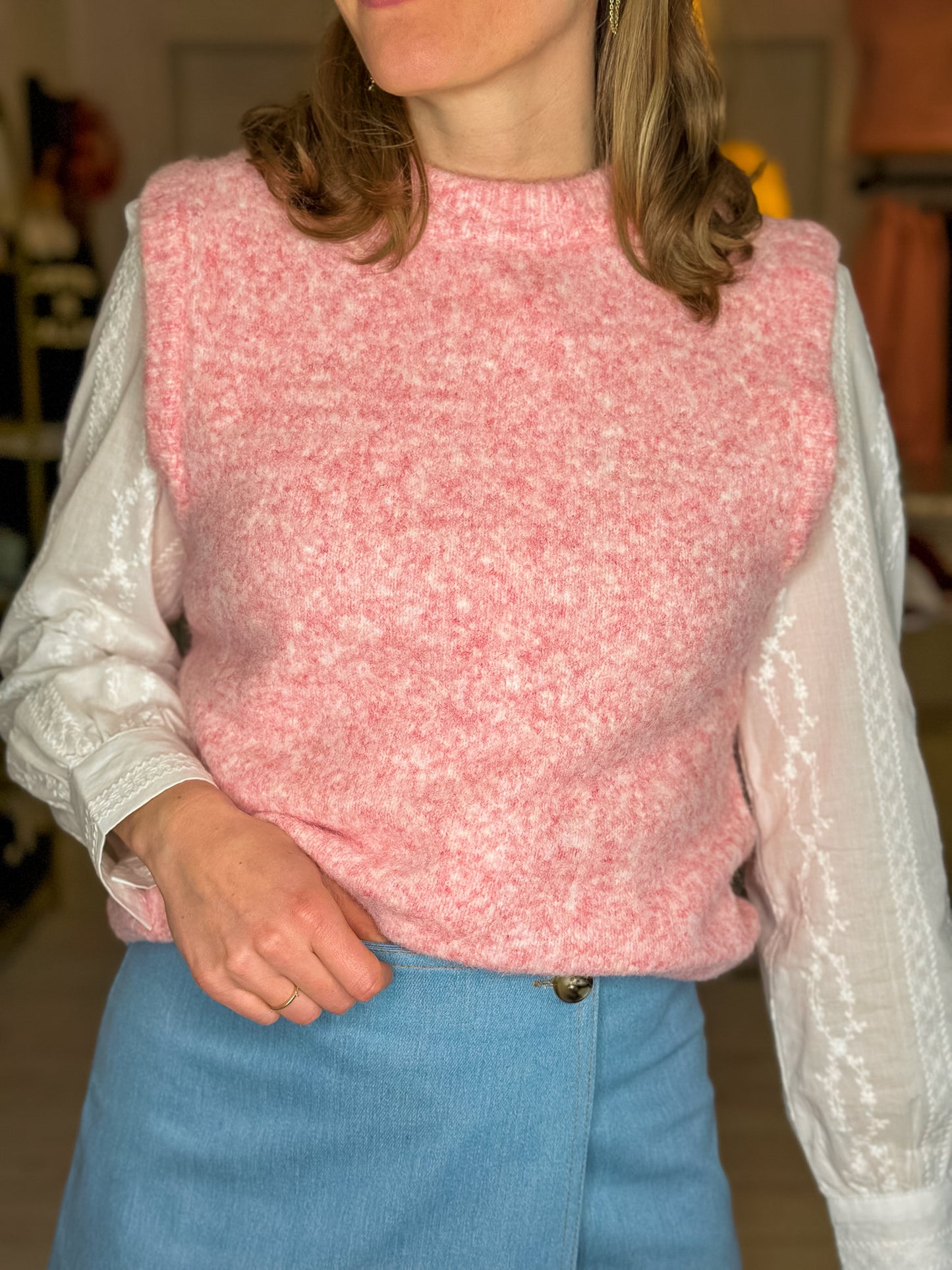 Pull sans manches rose Viviana