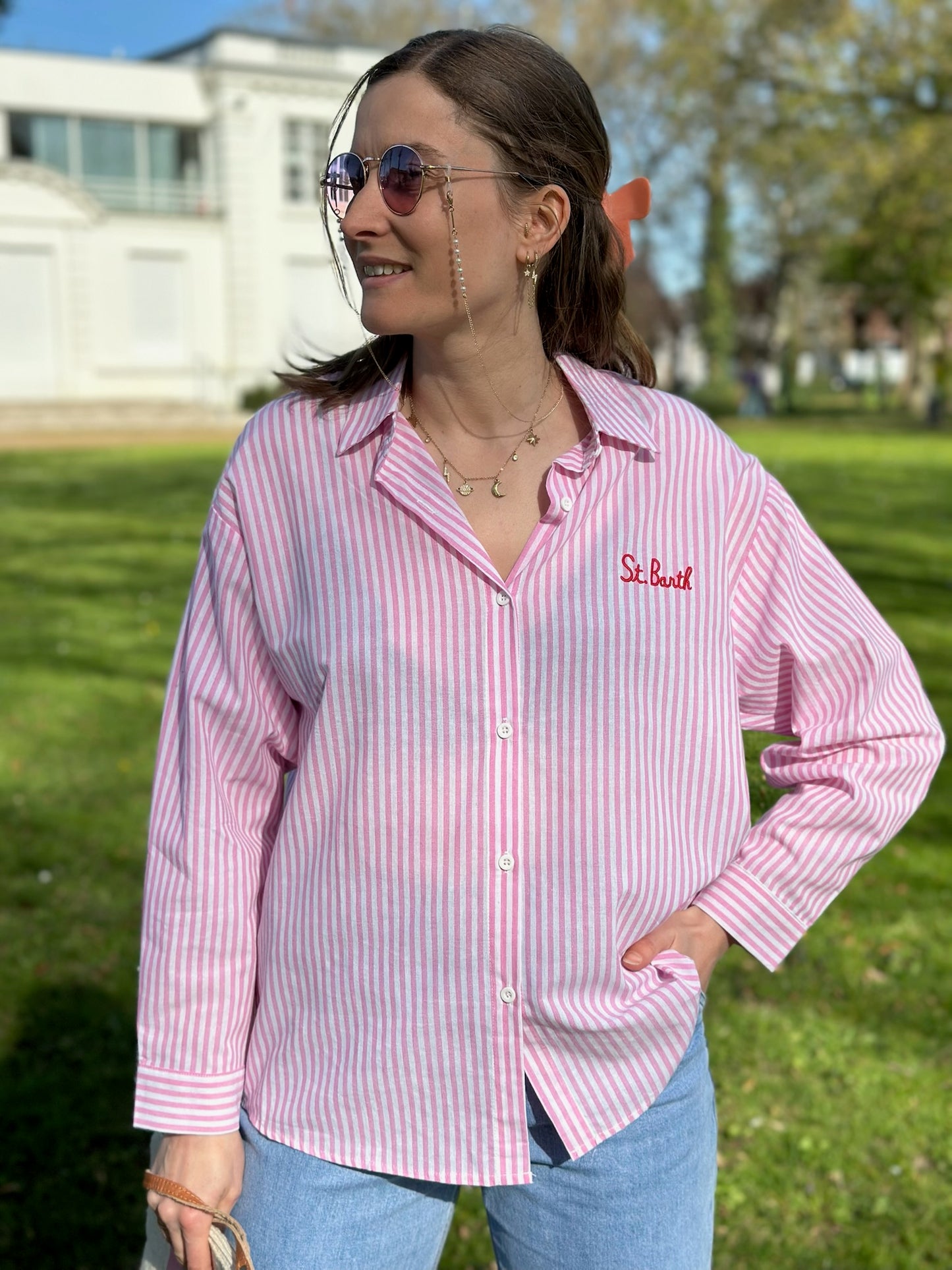 Chemise St Barth rayée rose