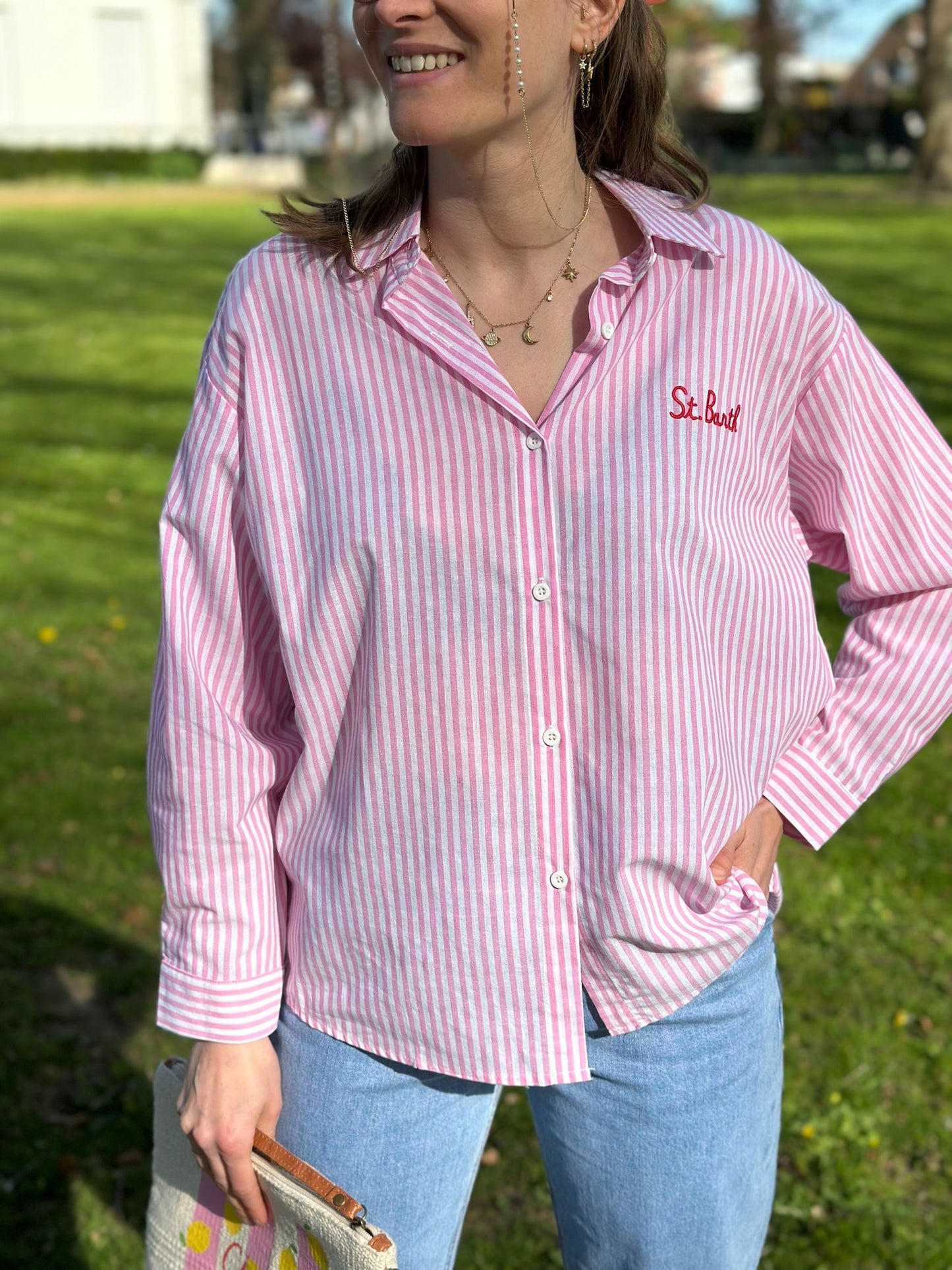 Chemise St Barth rayée rose