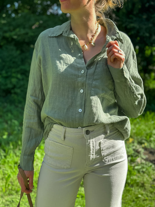Chemise Louise en lin vert sauge - Margothe
