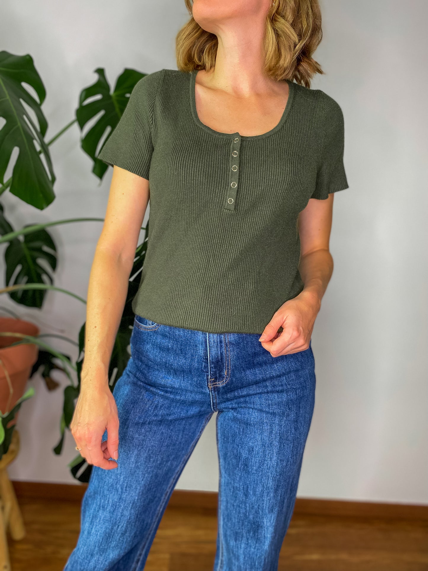 Pull Esmee manches courtes kaki - Margothe