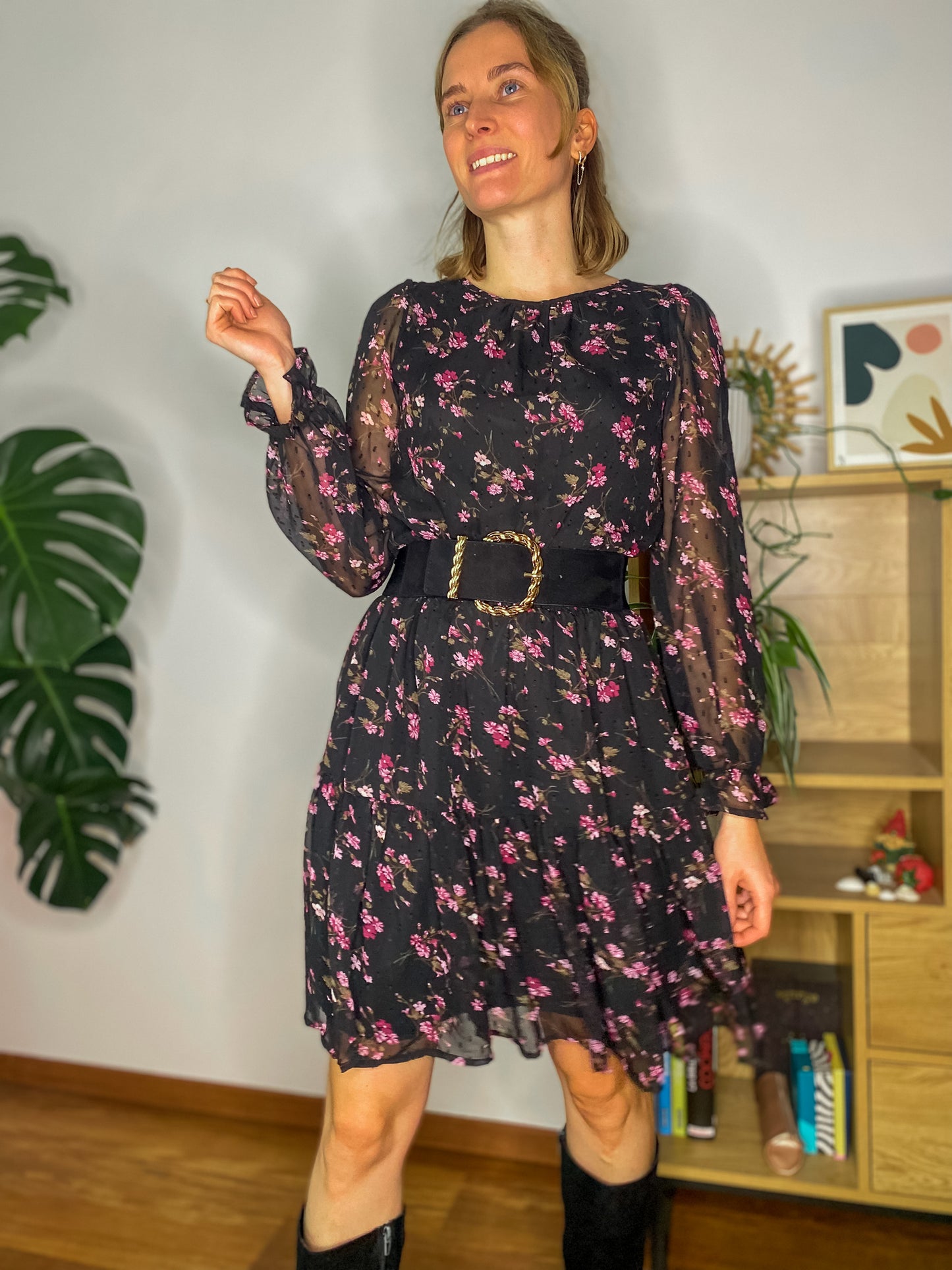 Robe Mia noire à imprimé fleuri - Margothe