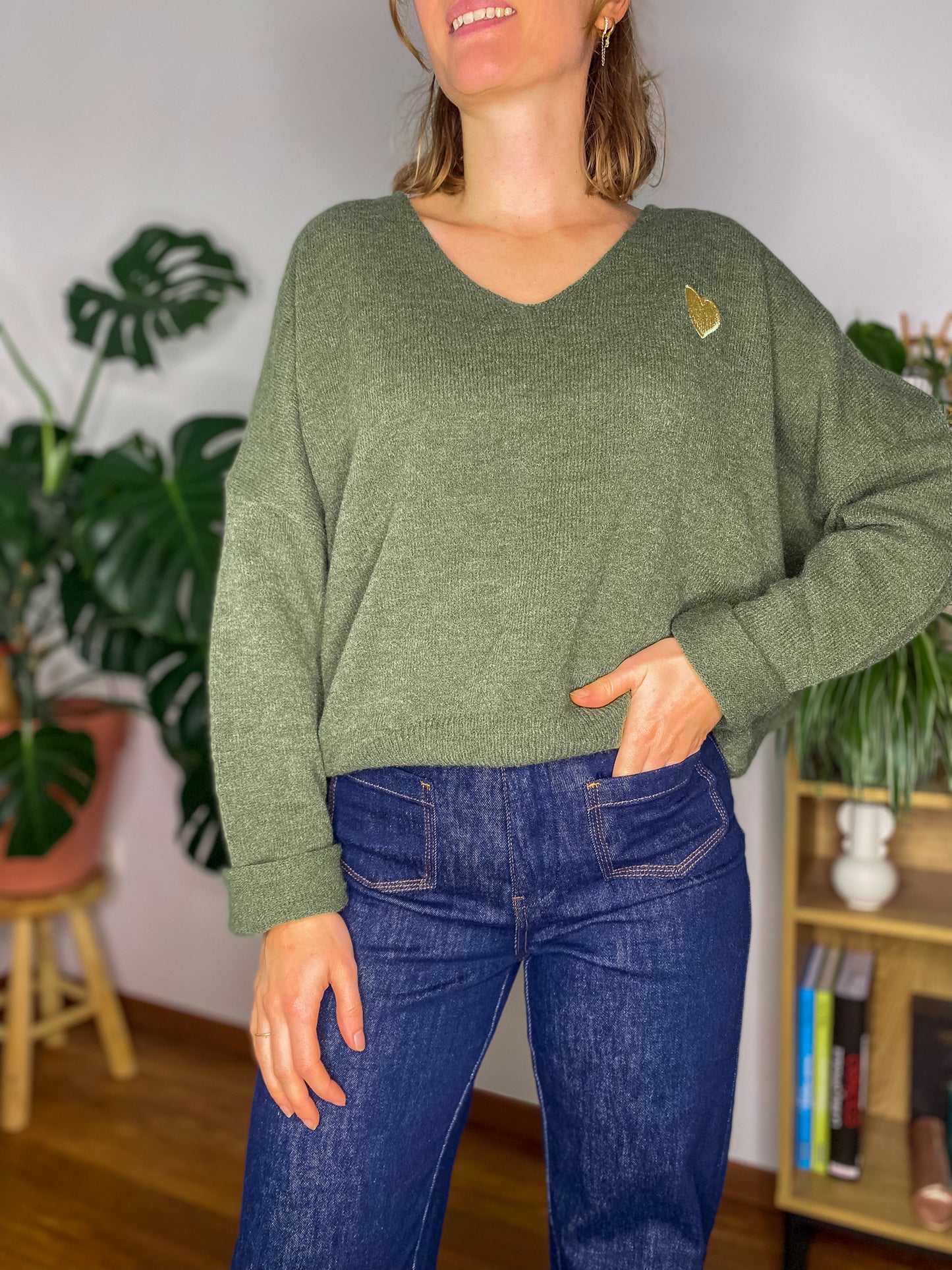 Pull Emy kaki col v - Margothe
