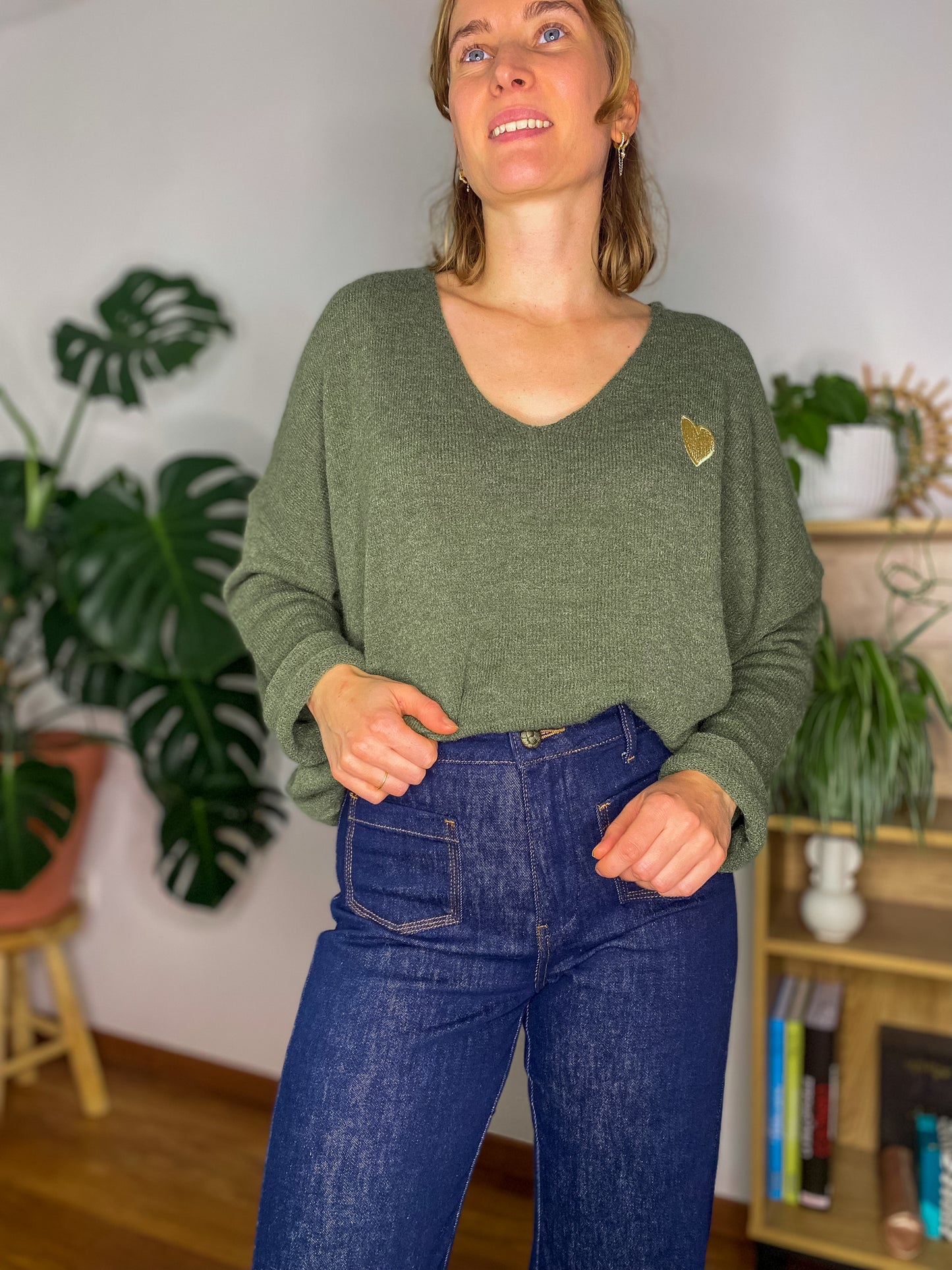 Pull Emy kaki col v - Margothe