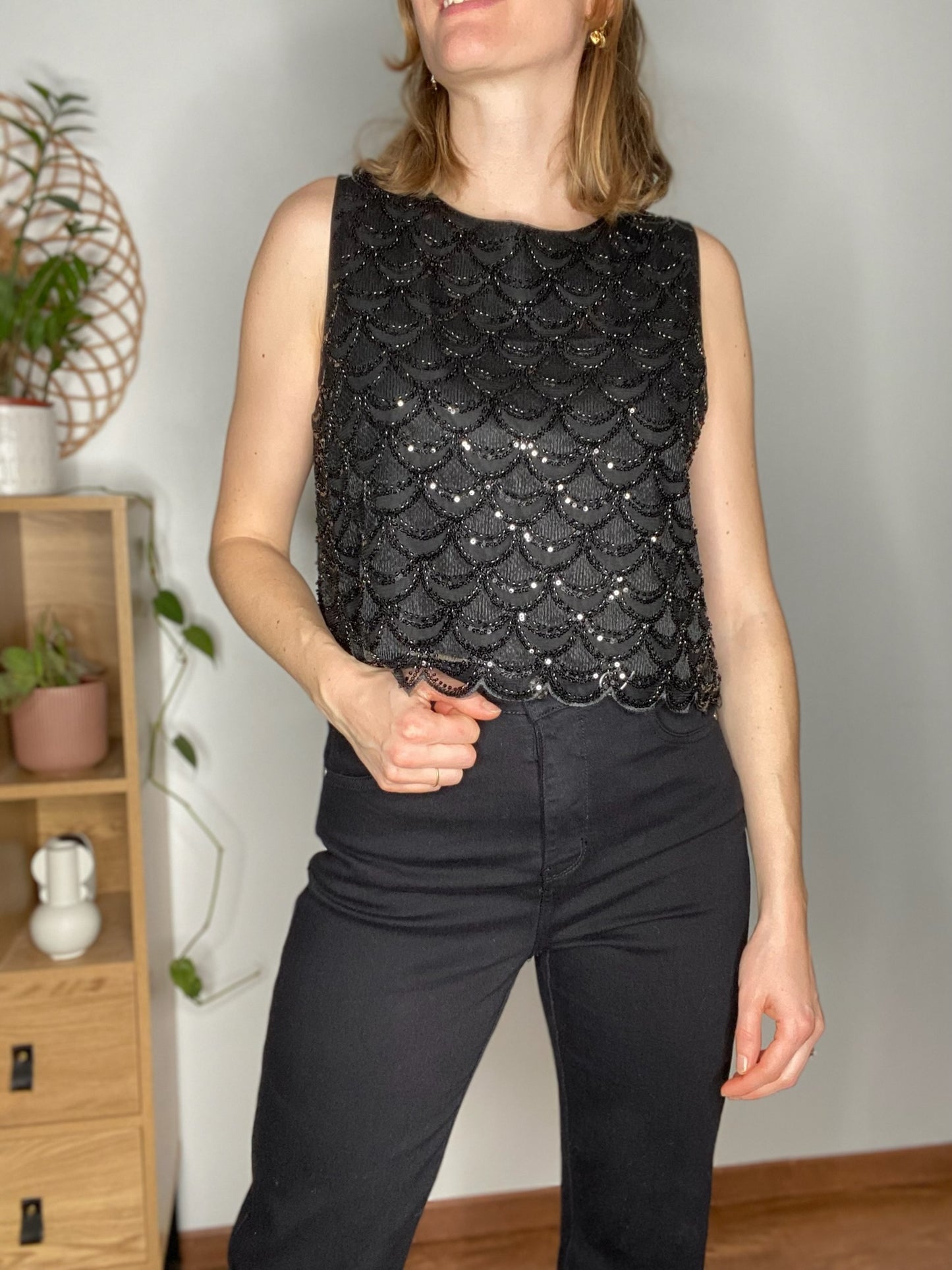 Top Nora noir à sequins et perles - Margothe