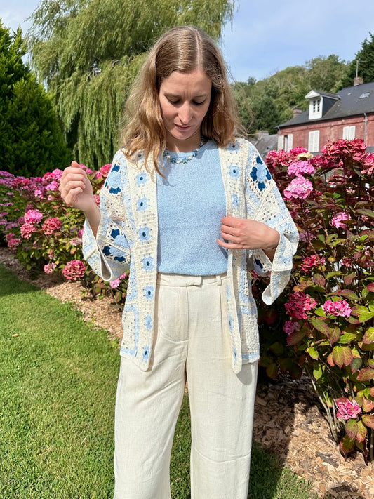Gilet crochet Dino bleu