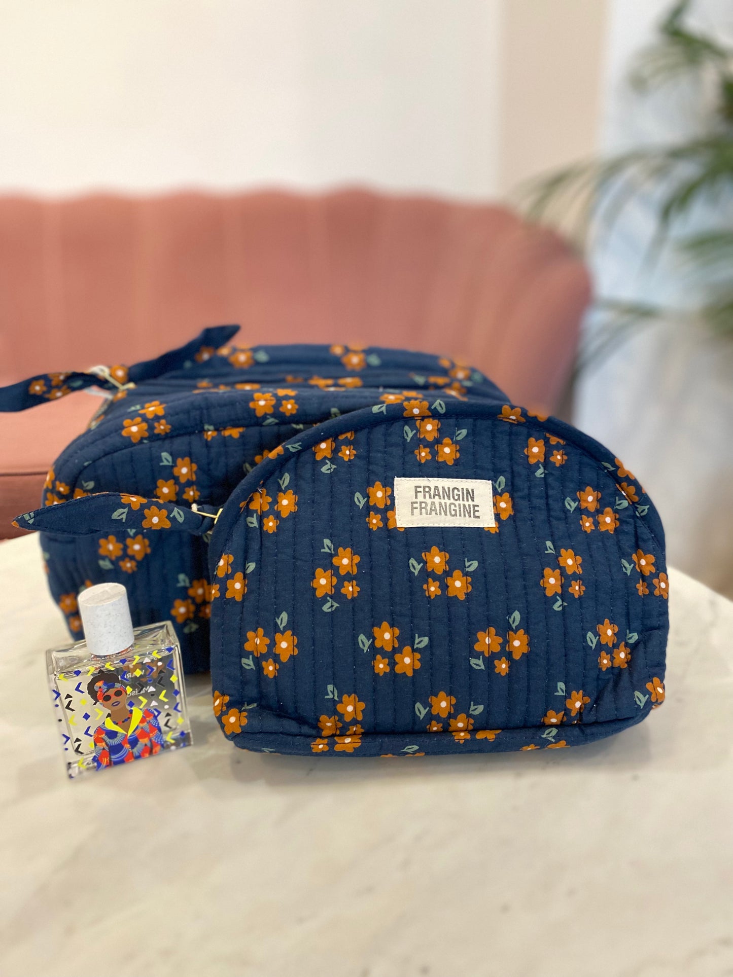 Trousse Make Up Fleurs marine - Frangin Frangine - Margothe