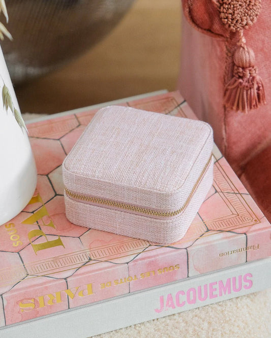 Boîte à bijoux de voyage Corinne effet lin rose - Margothe