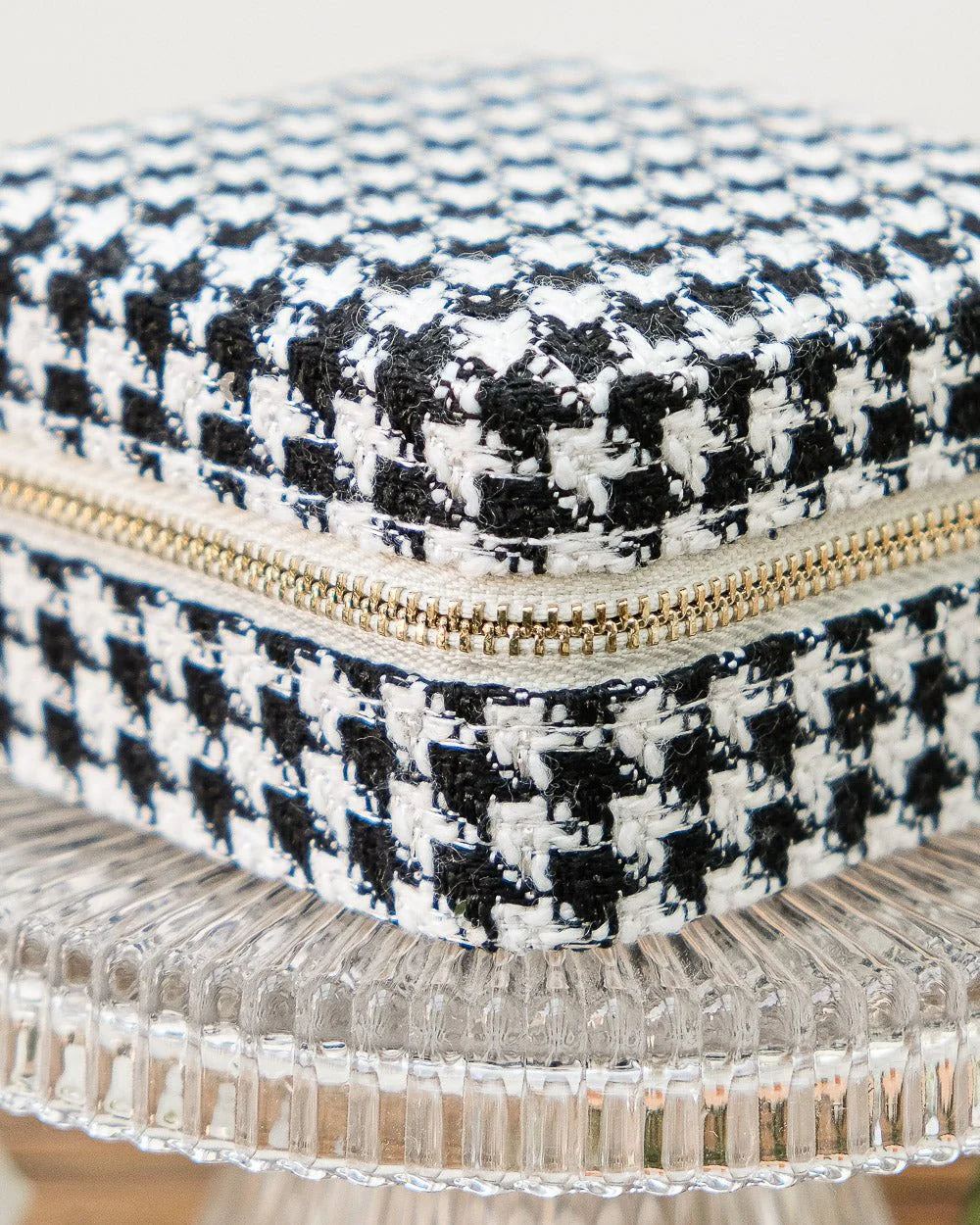 Boîte à bijoux de voyage Corinne en pied-de-poule noir - Margothe