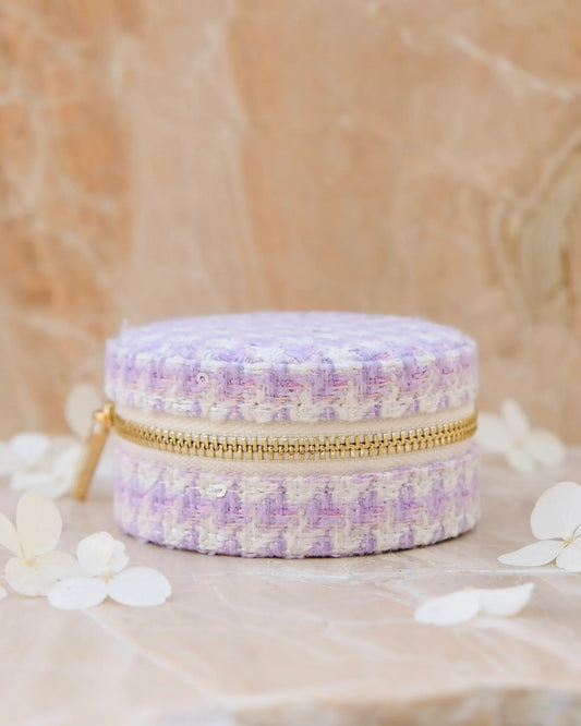 Boîte à bijoux de voyage Yvonne en pied-de-poule mauve - Margothe