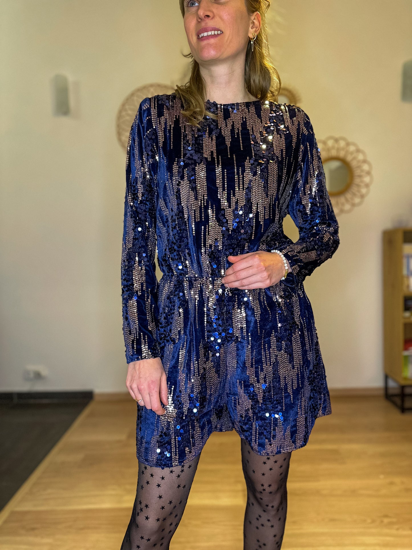 Combishort Pamela en velours bleue marine et sequins - Margothe