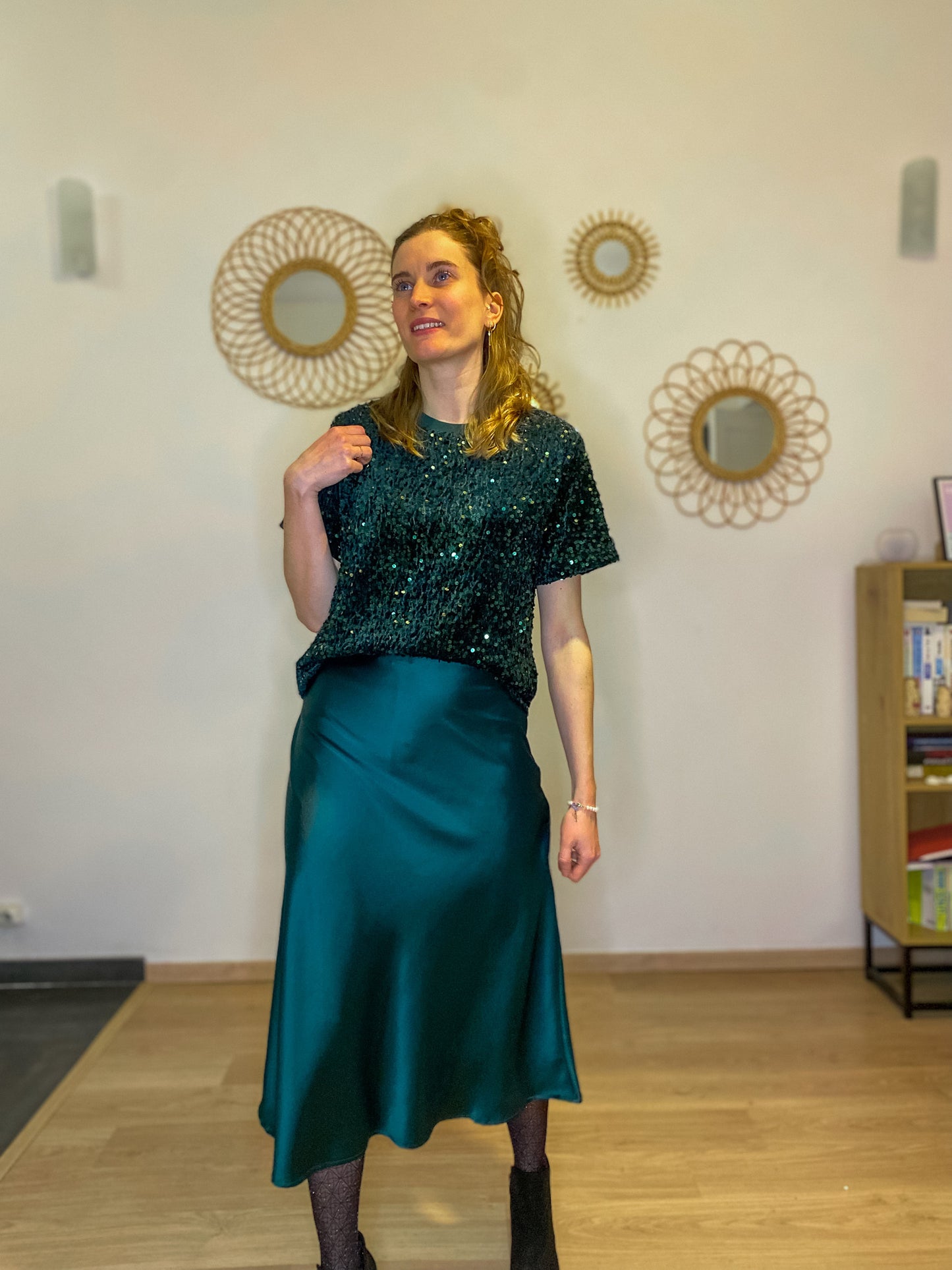 Jupe Angela satinée verte sapin - Margothe