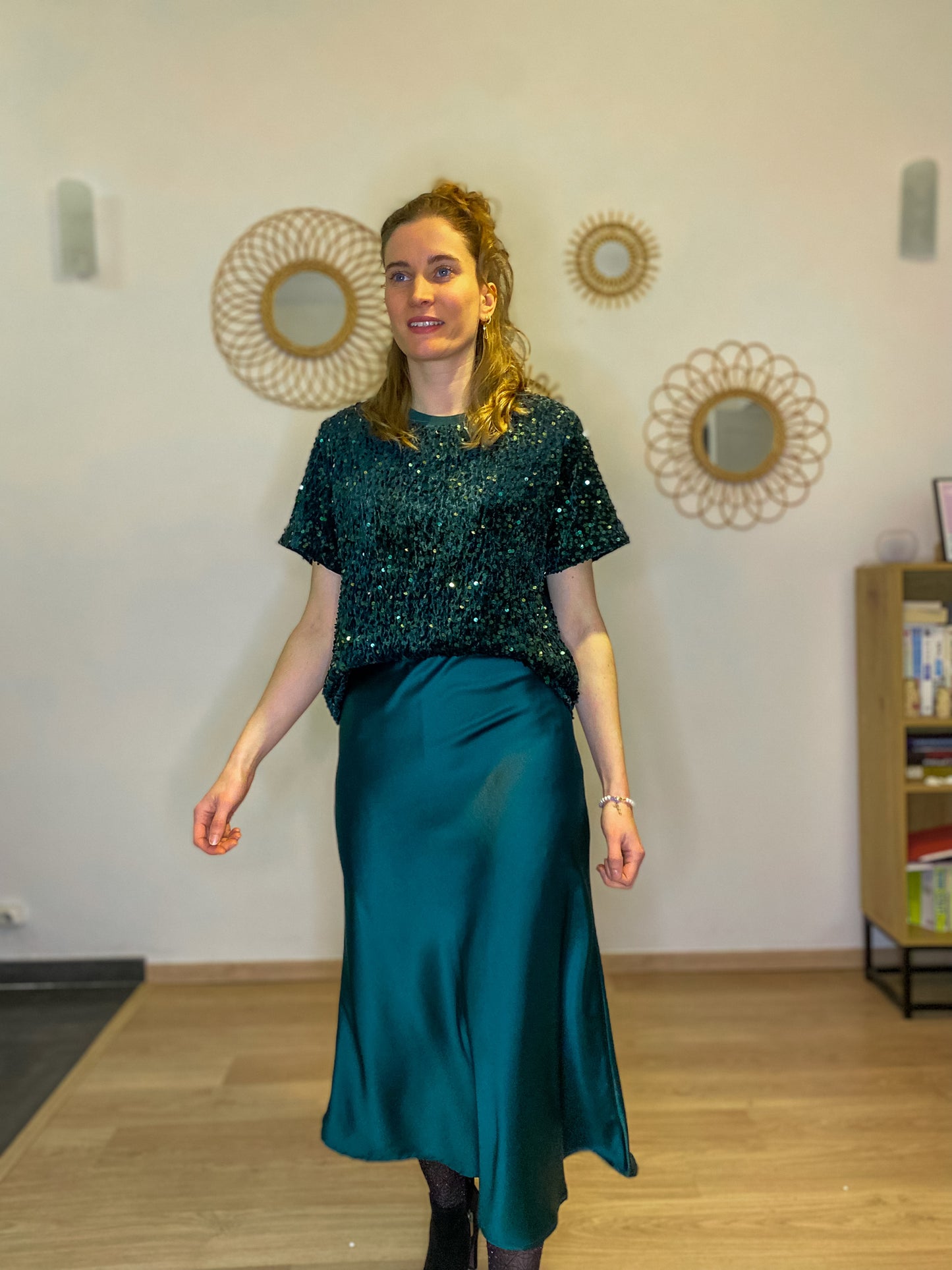 Jupe Angela satinée verte sapin - Margothe
