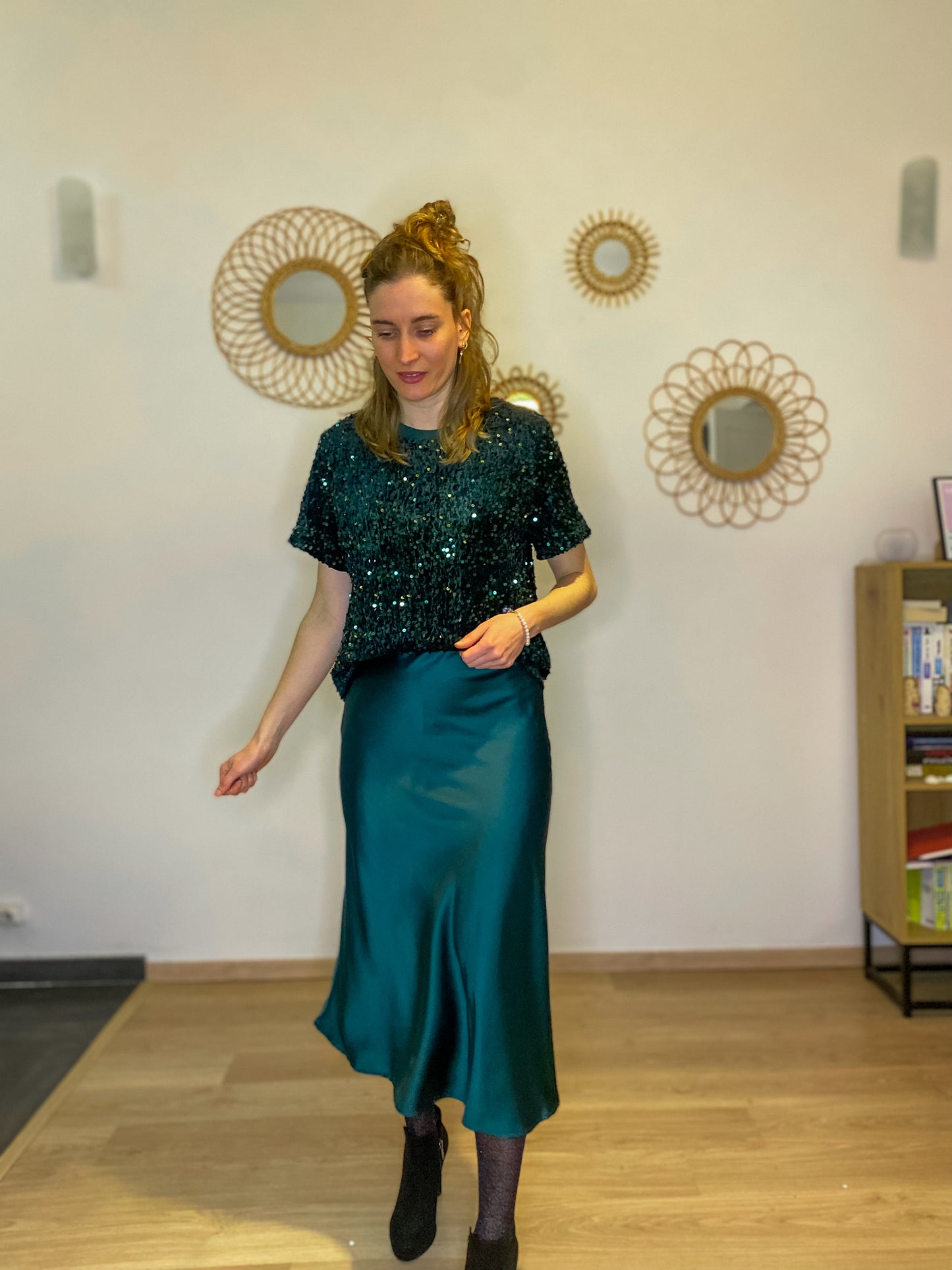 Jupe Angela satinée verte sapin - Margothe