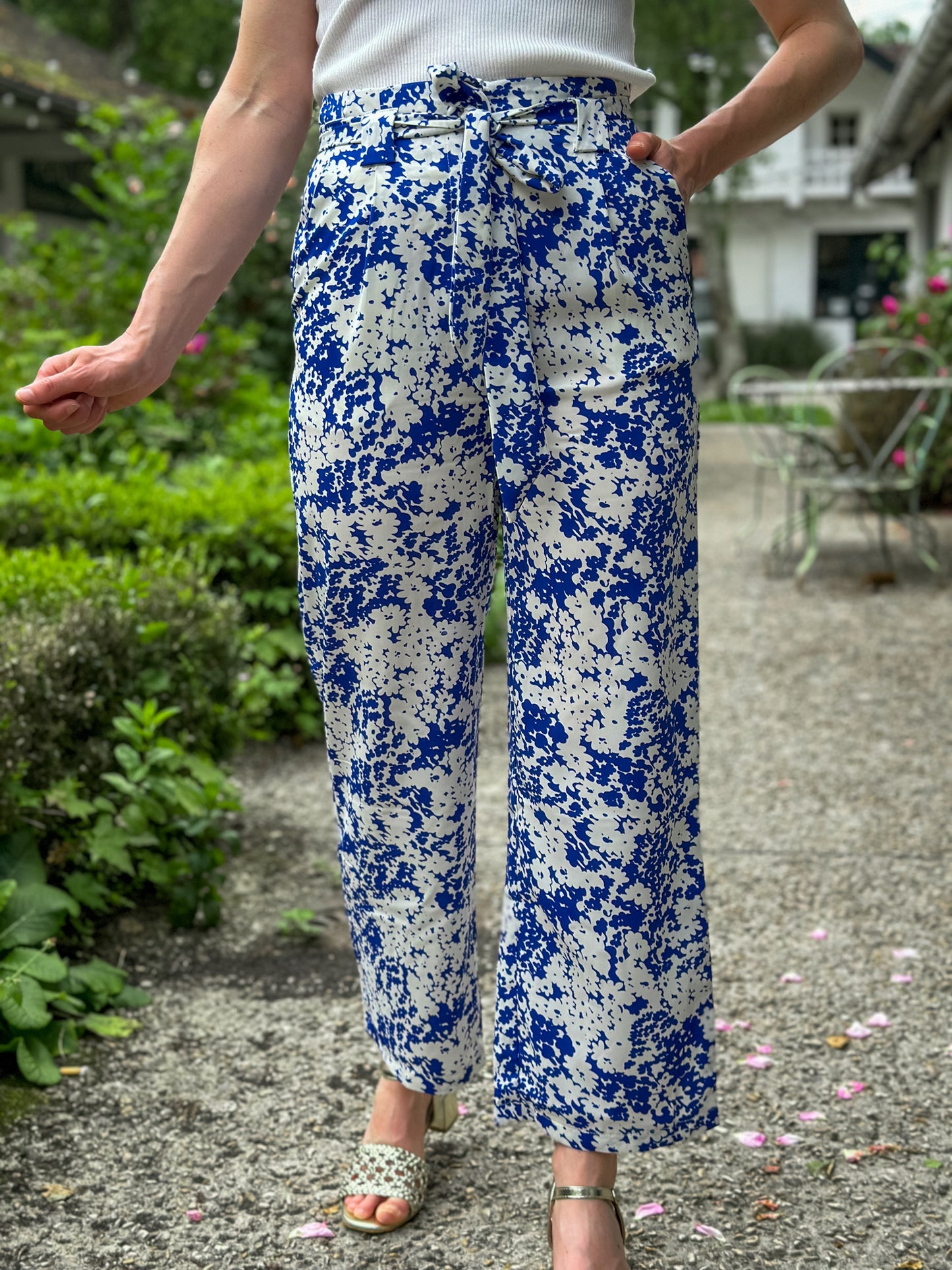 Pantalon fluide Albane blanc et bleu - Margothe