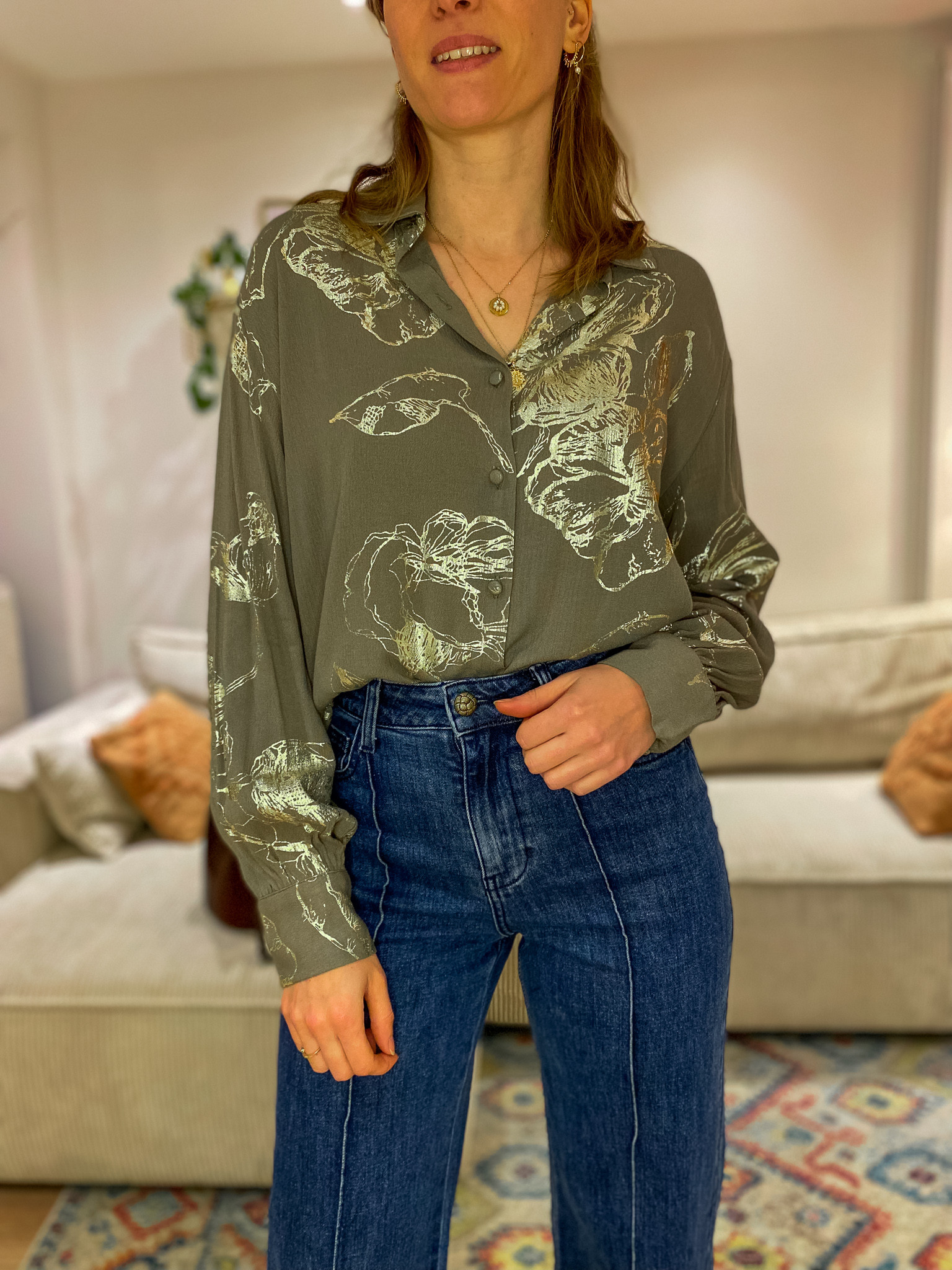 Blouse Ophelia kaki et doré