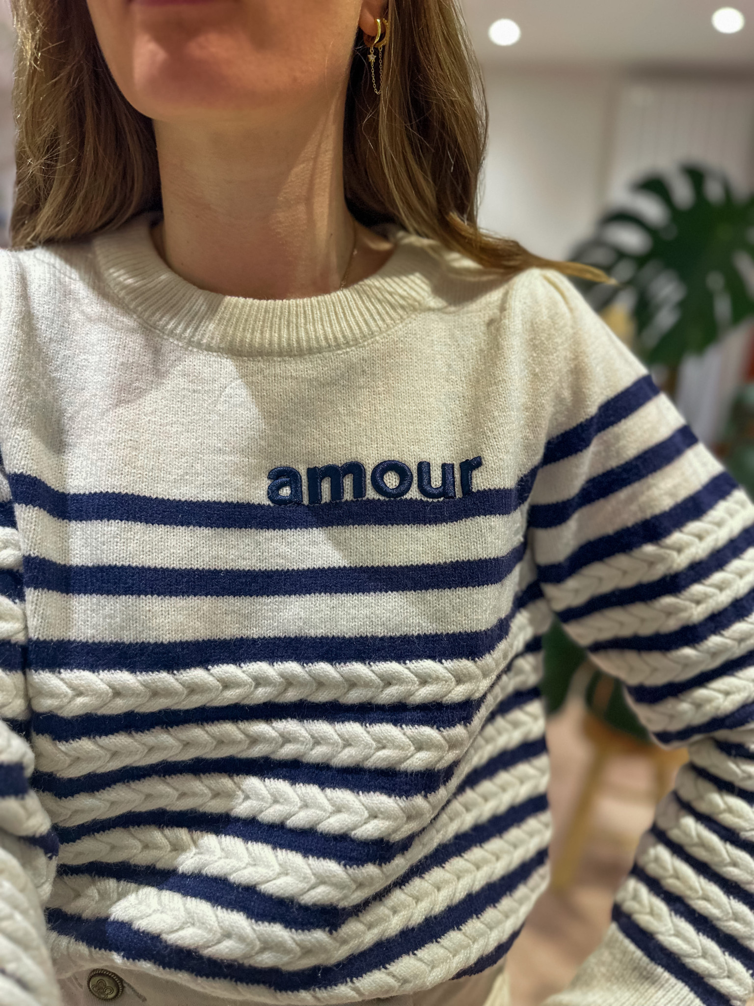 Pull marinière torsadé amour