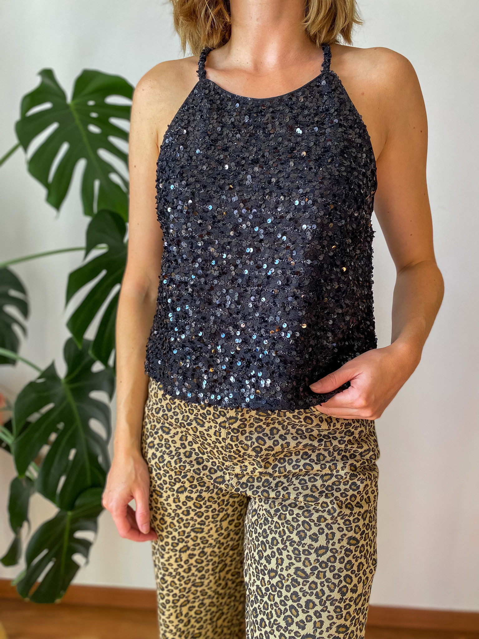 Top Emma tweed sequin noir