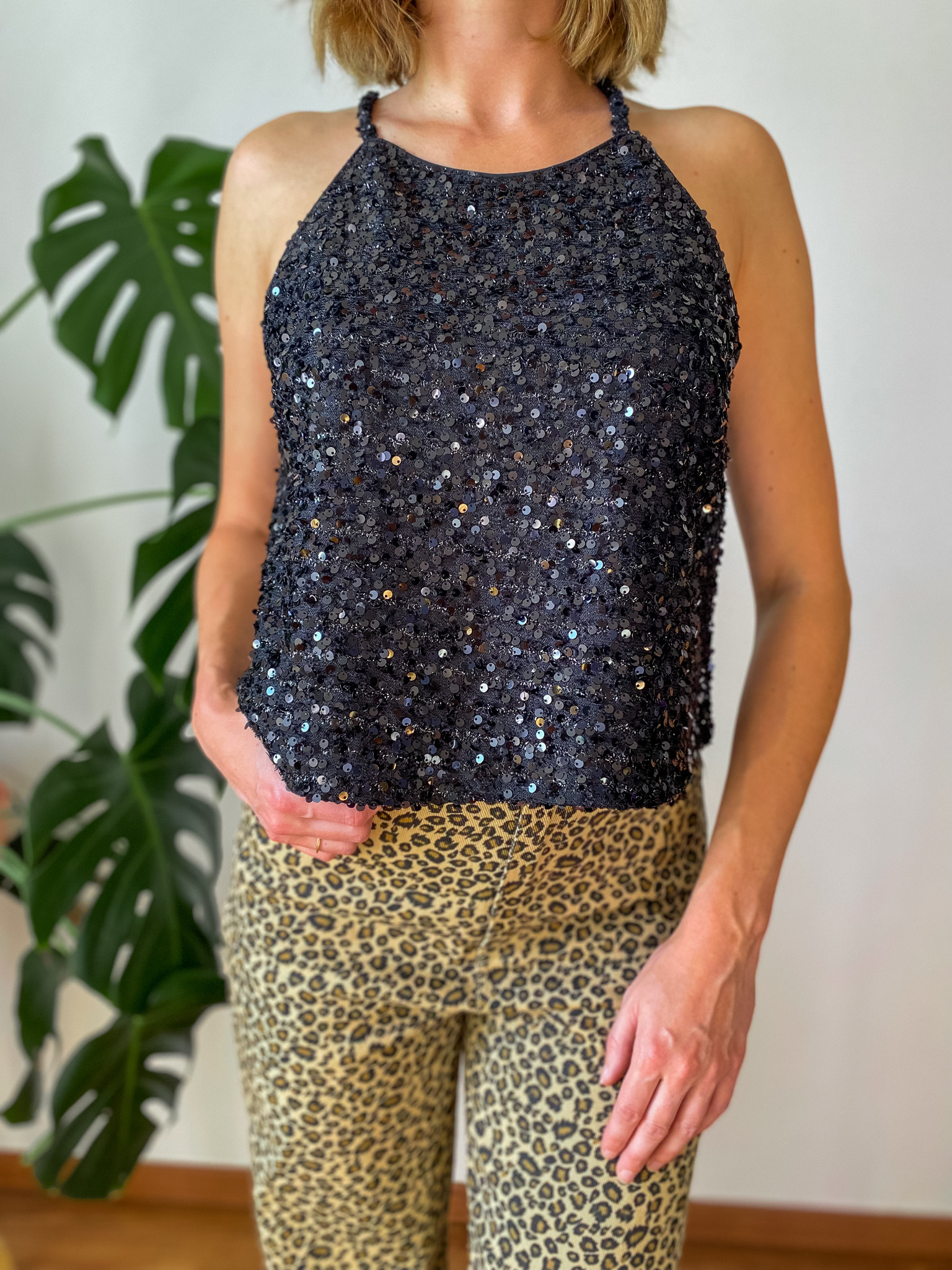 Top Emma tweed sequin noir