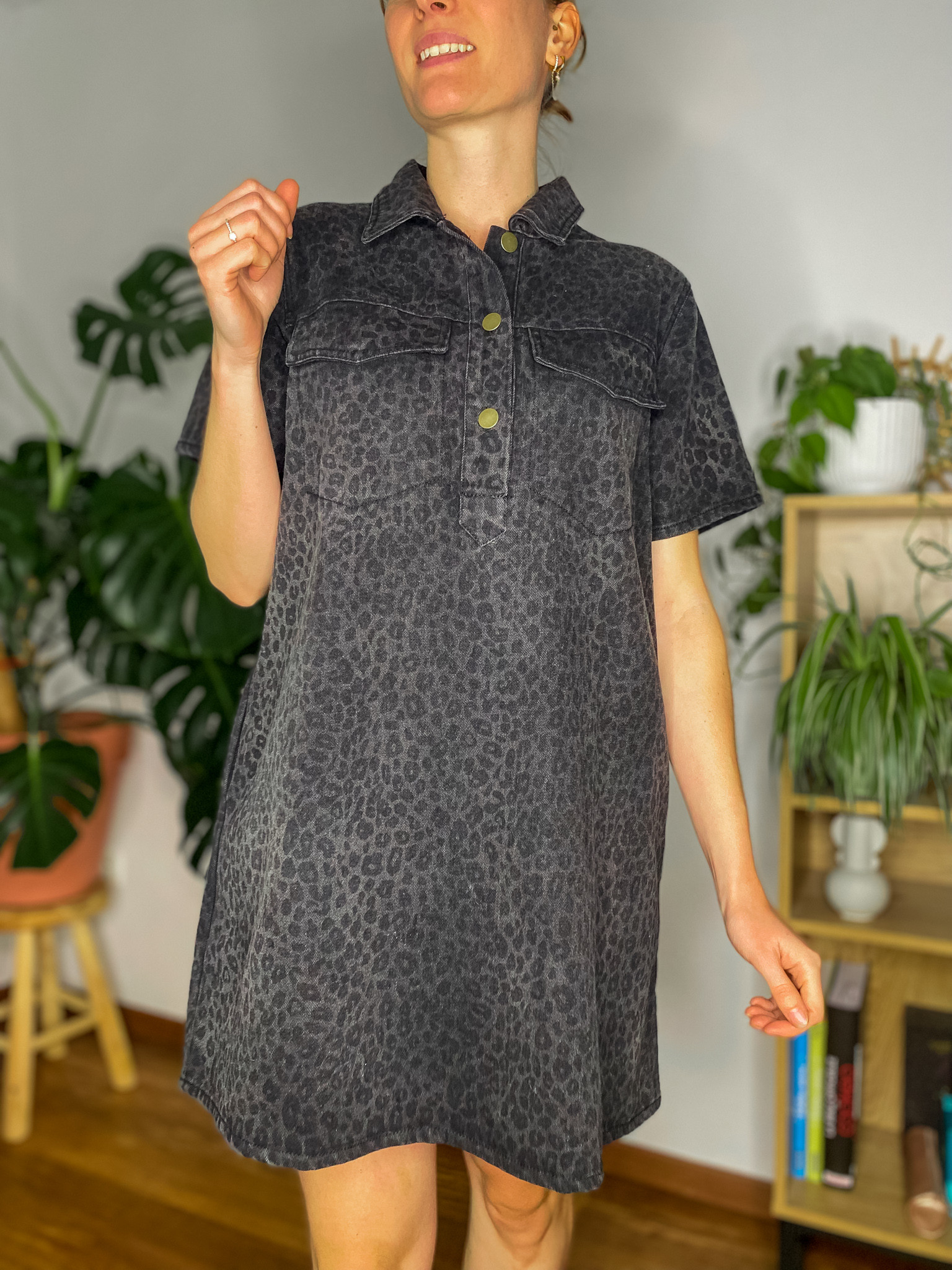 Robe en jean Lola léopard noir