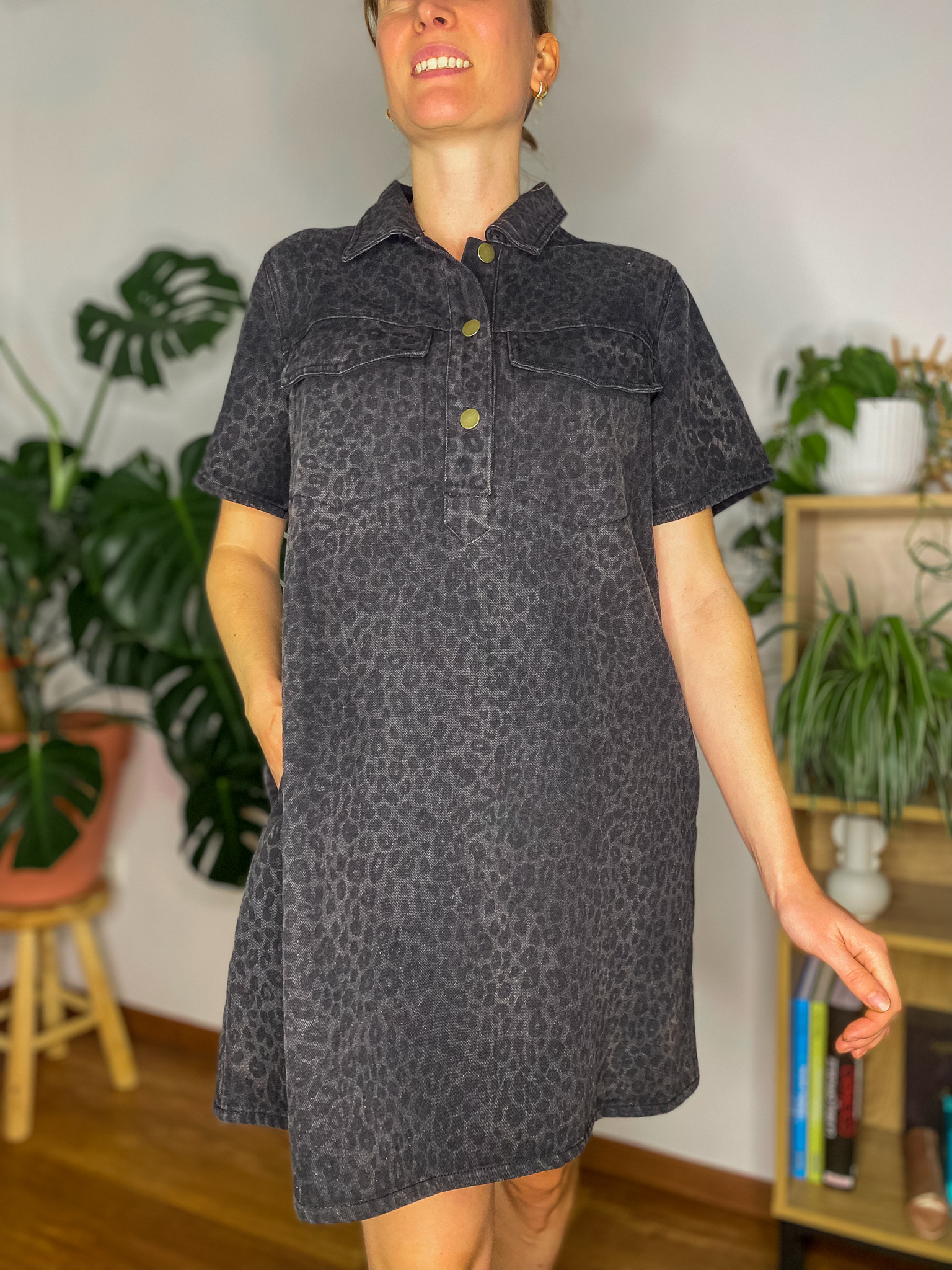 Robe en jean Lola léopard noir