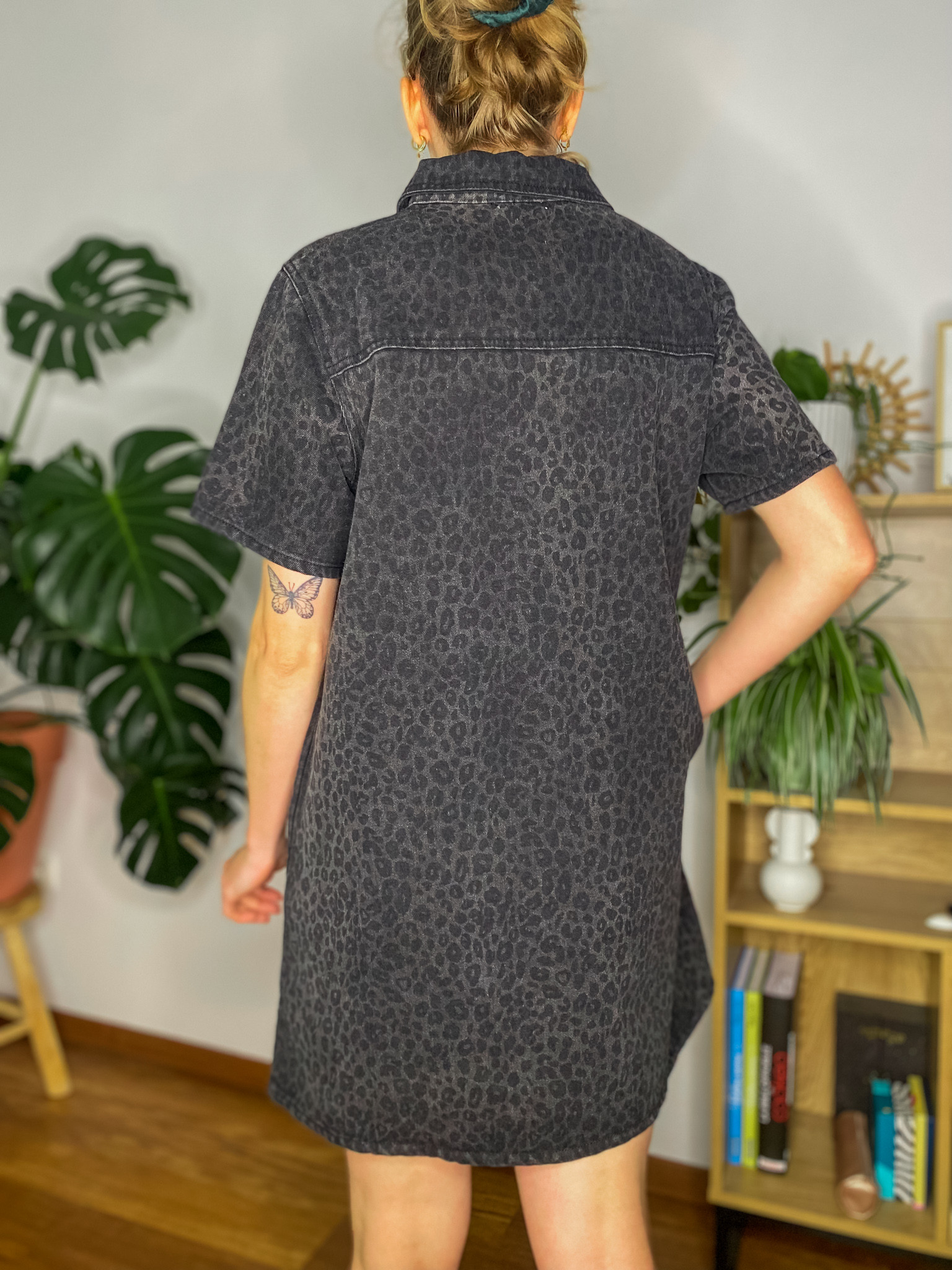 Robe en jean Lola léopard noir