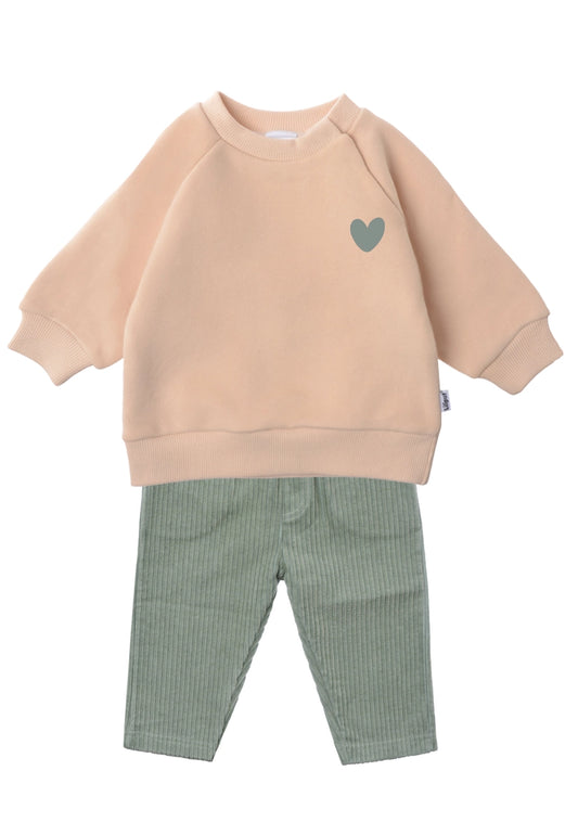 Ensemble 2 pièces avec sweat-shirt beige et pantalon en velours côtelé