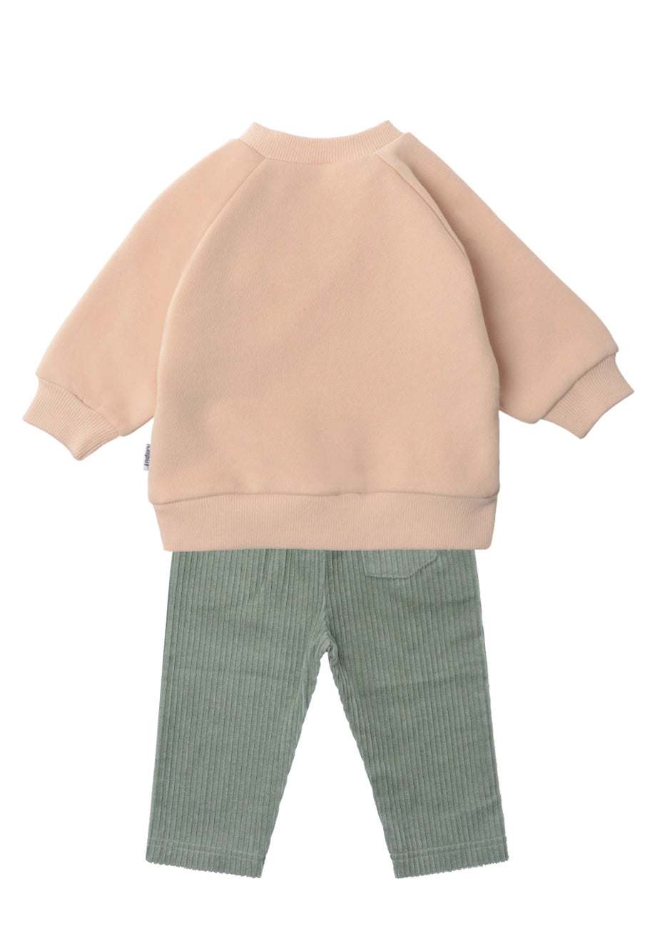 Ensemble 2 pièces avec sweat-shirt beige et pantalon en velours côtelé