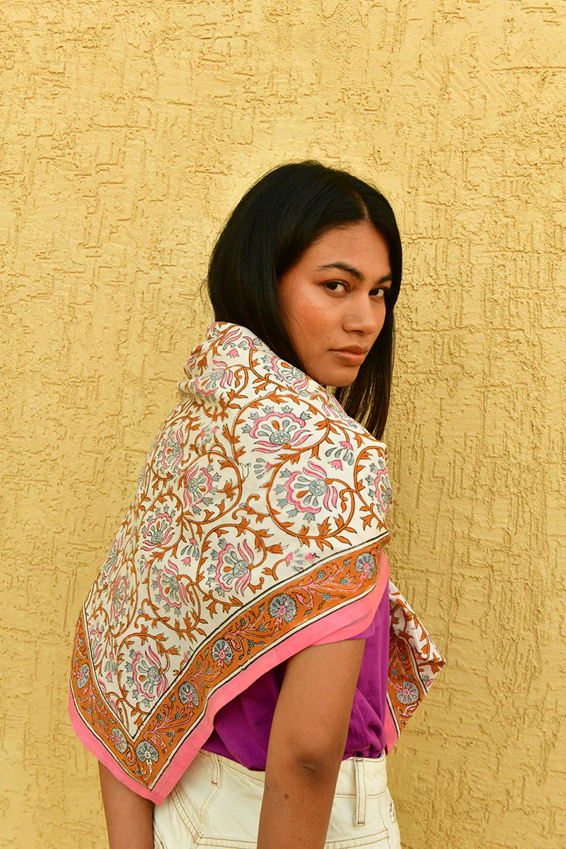 Grand foulard ALEXANDRIE Corail - Byzantine - Margothe