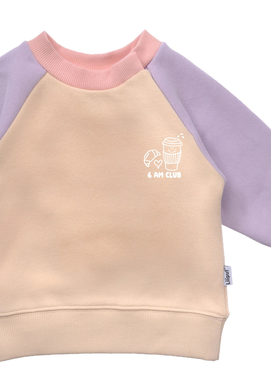 Sweat 6AM Club lilas et beige