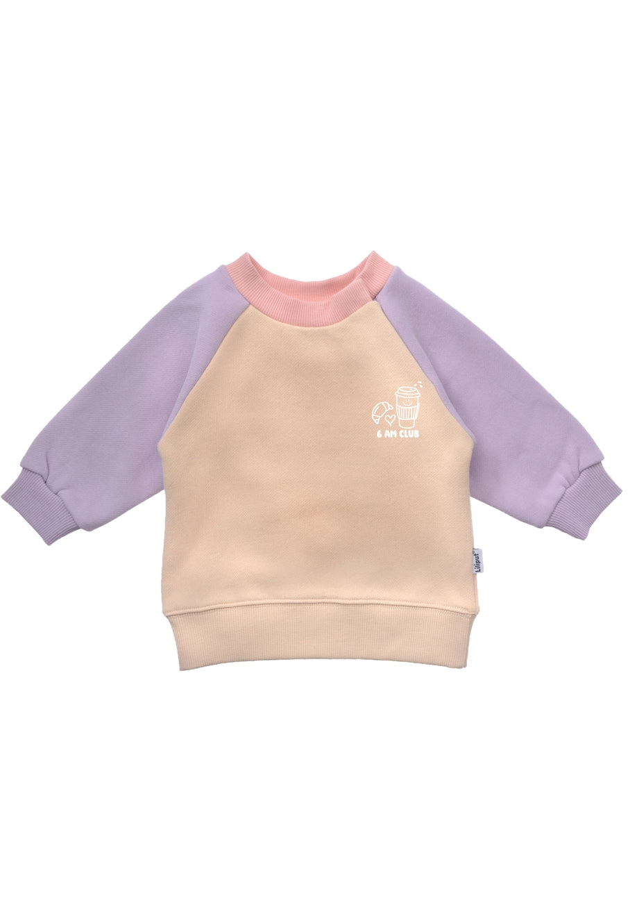 Sweat 6AM Club lilas et beige