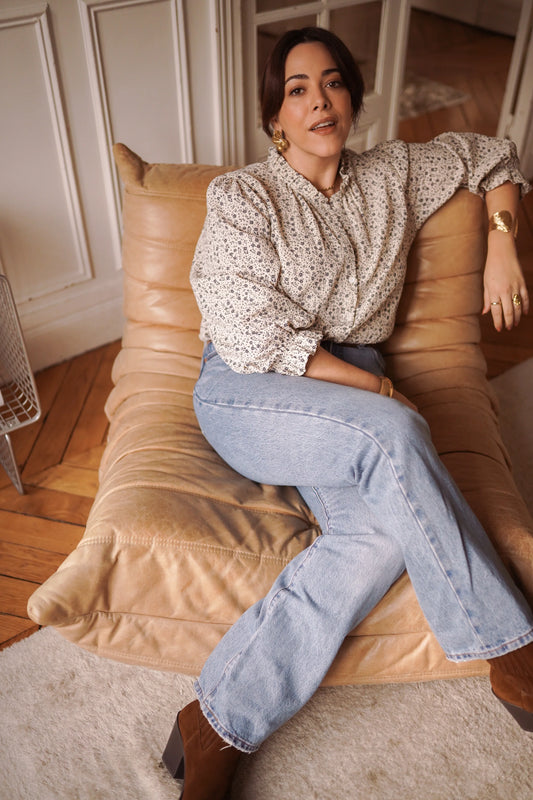 Chemise Angeline fleurie bleue - Curvy