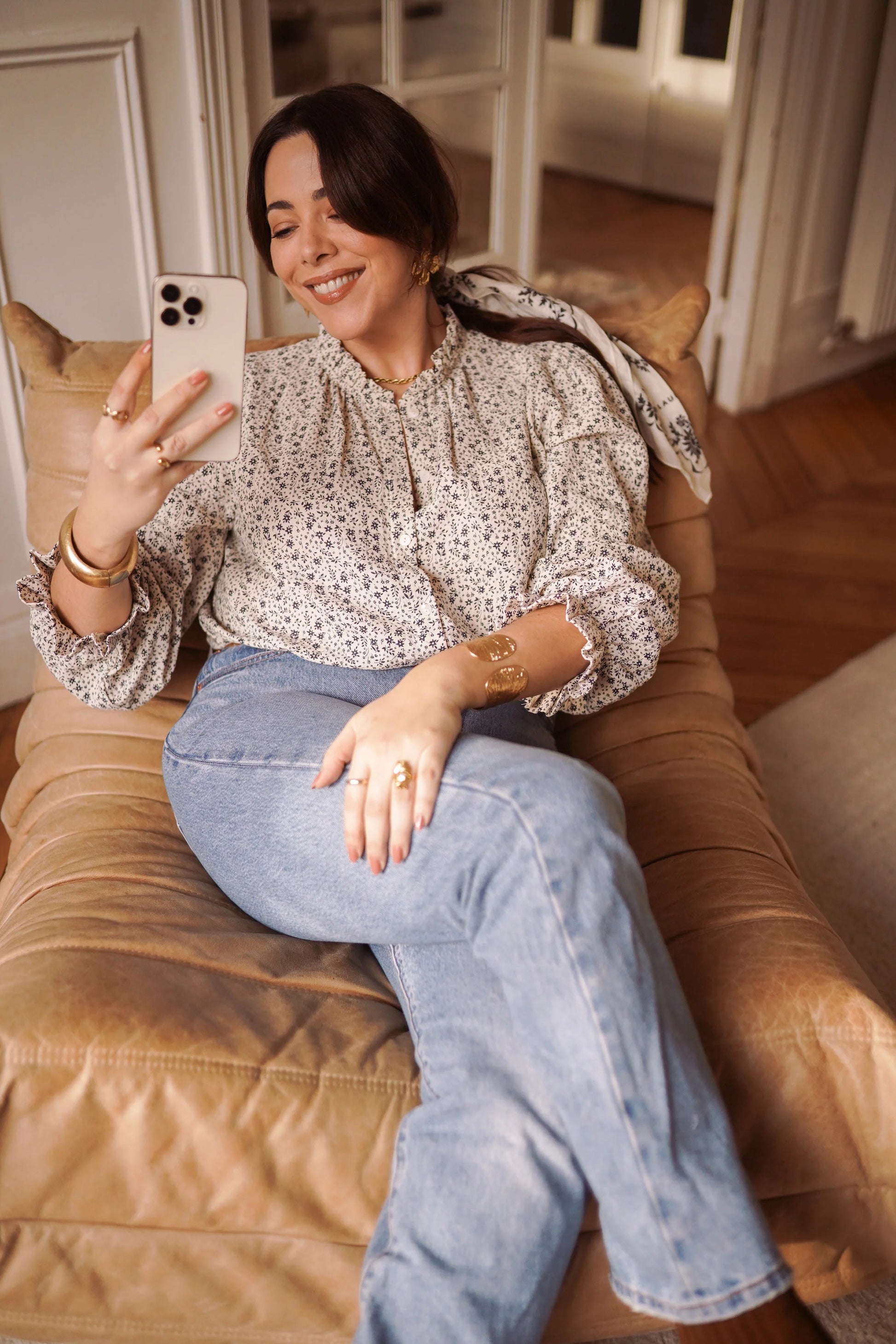 Chemise Angeline fleurie bleue - Curvy - Margothe