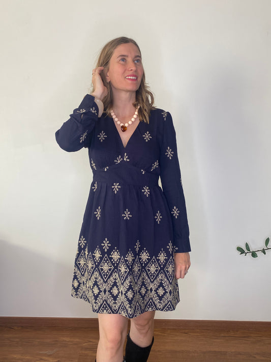 Robe Maya bleu marine brodée - Margothe