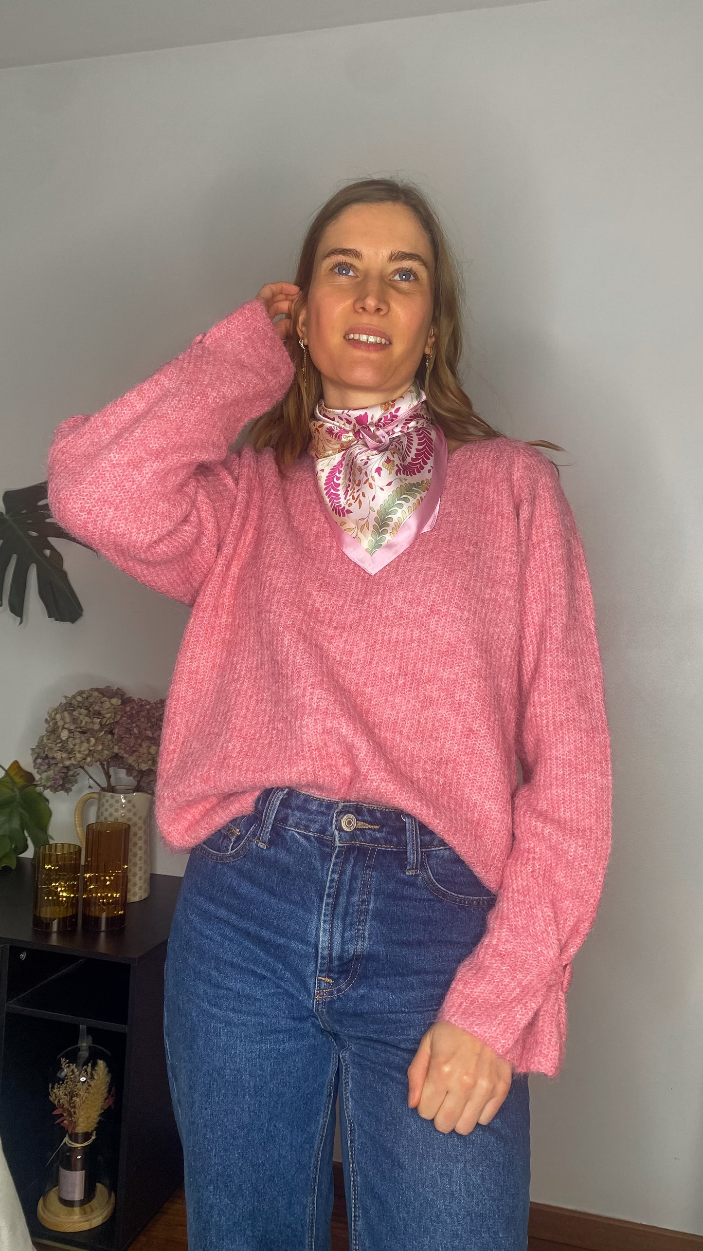 Pull Gaelle rose + foulard
