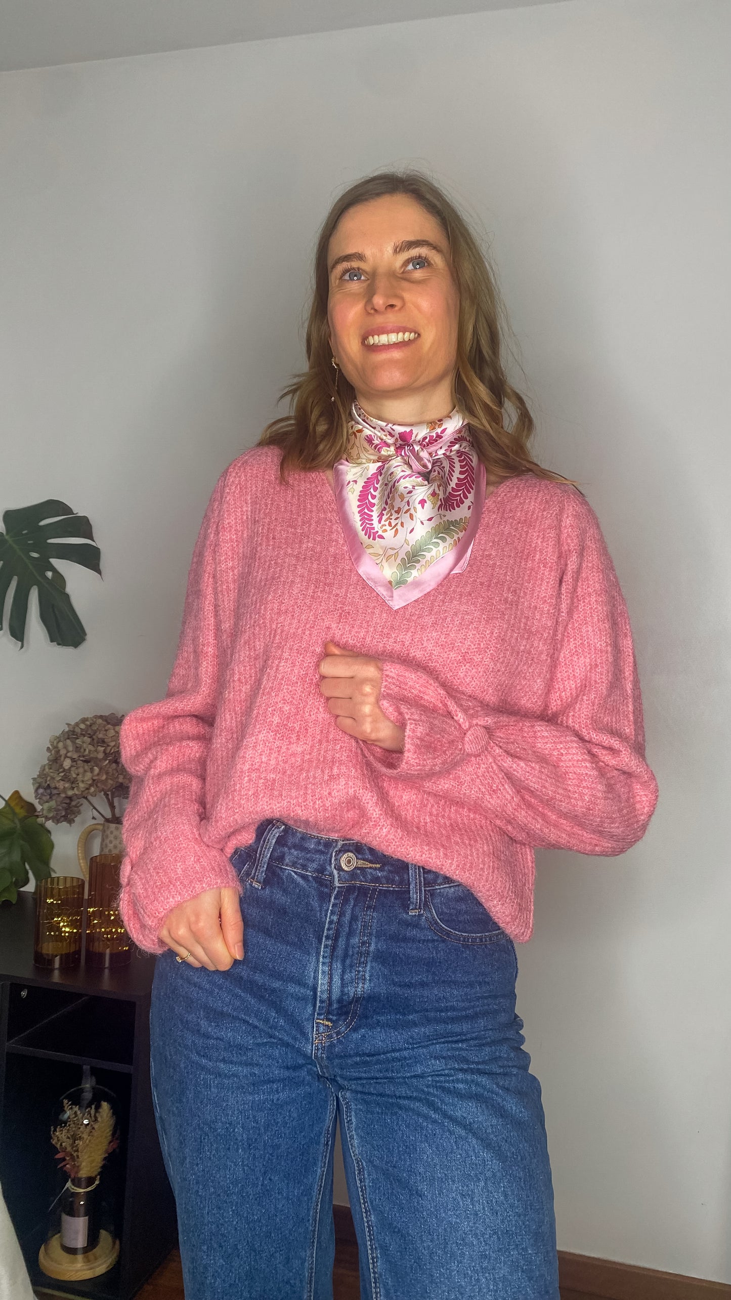 Pull Gaelle rose + foulard