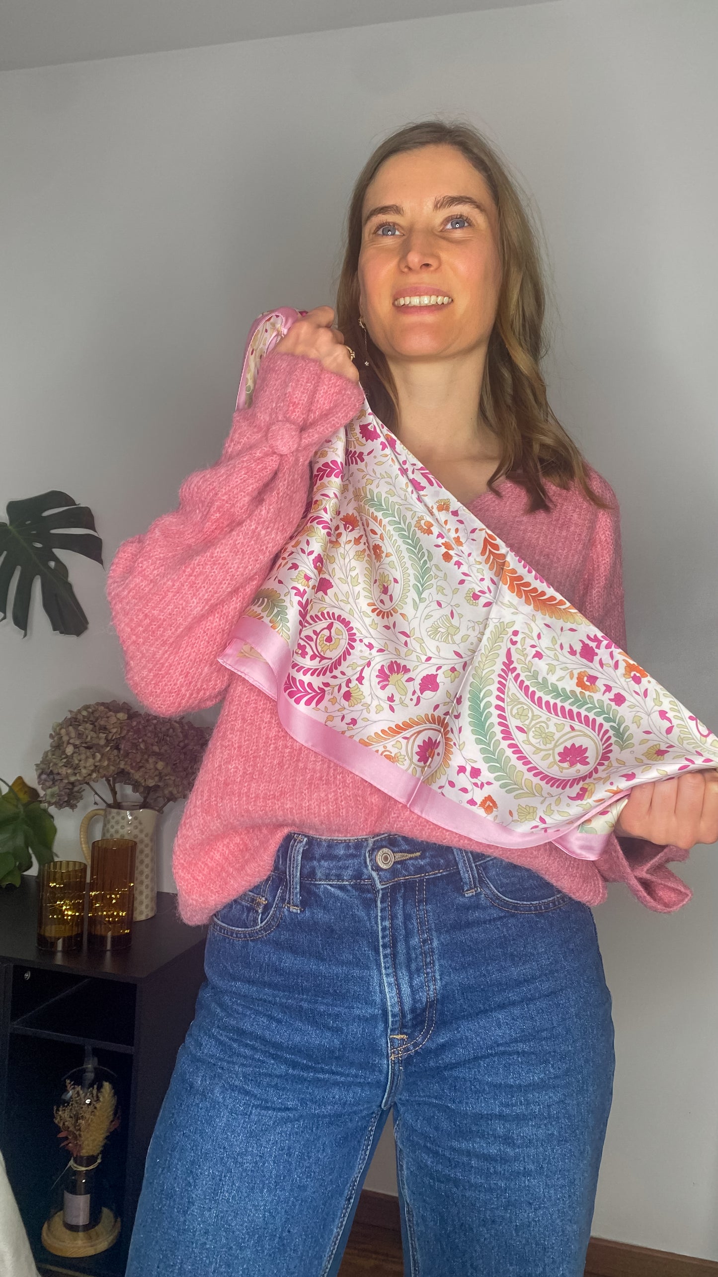 Pull Gaelle rose + foulard