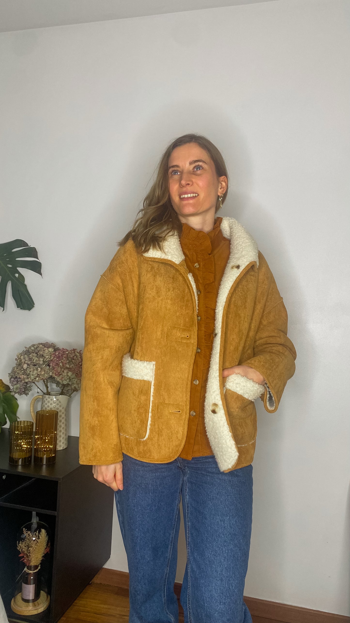 Manteau réversible camel et moumoute