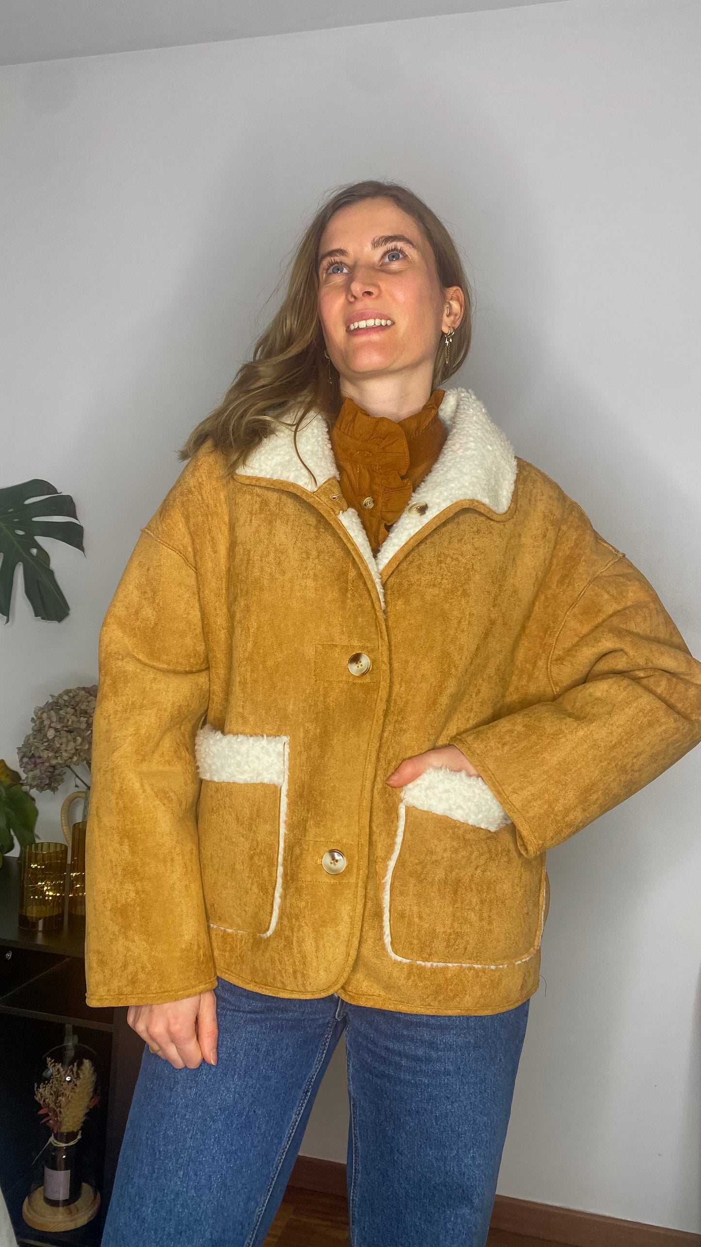 Manteau réversible camel et moumoute