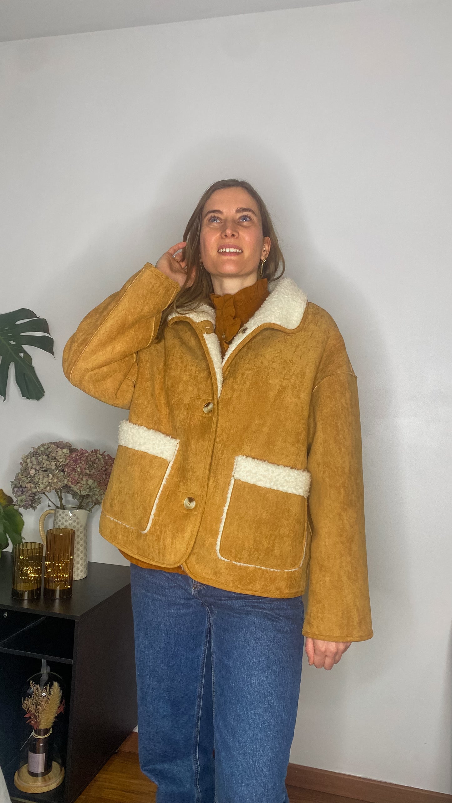 Manteau réversible camel et moumoute