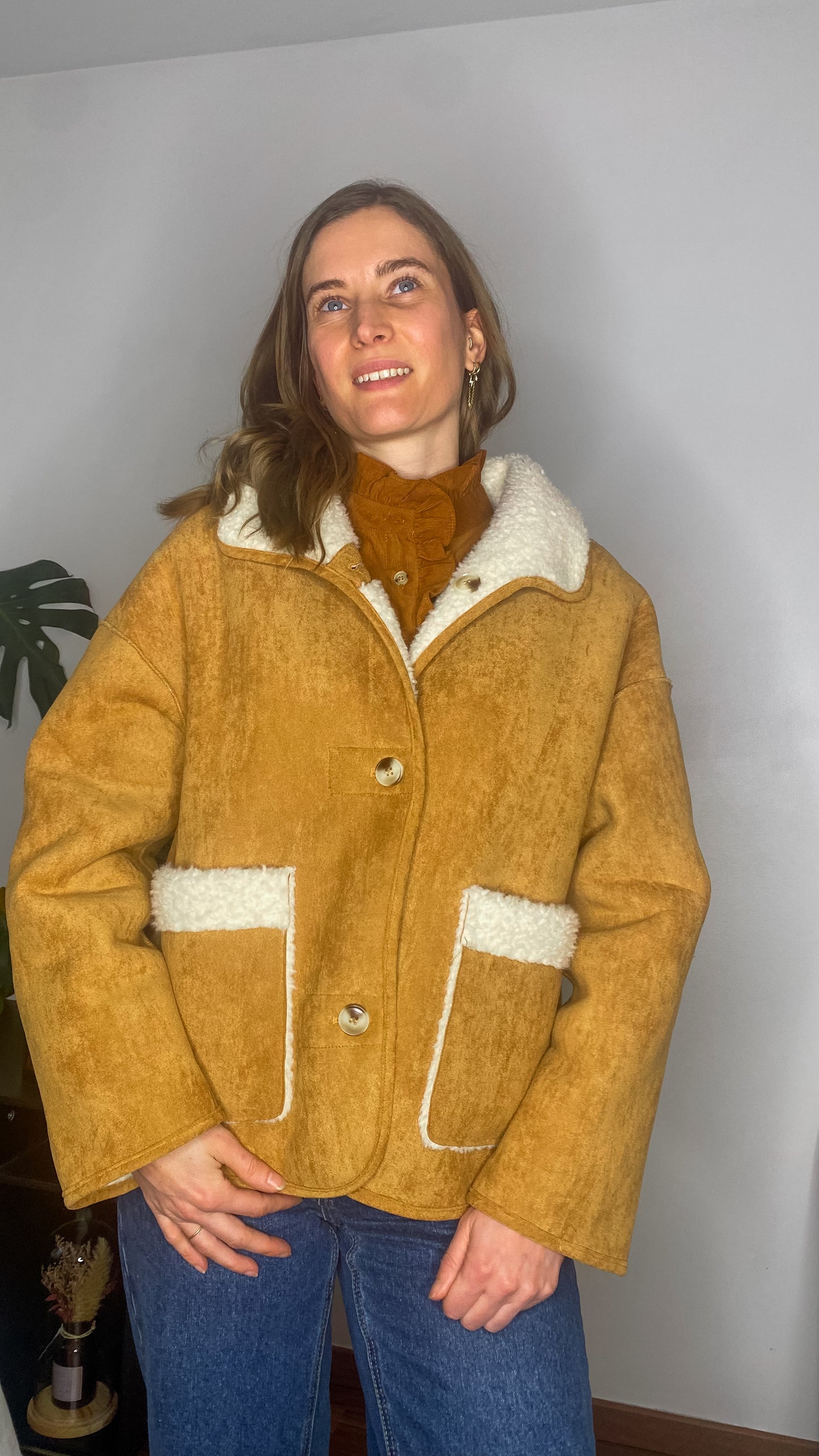 Manteau réversible camel et moumoute