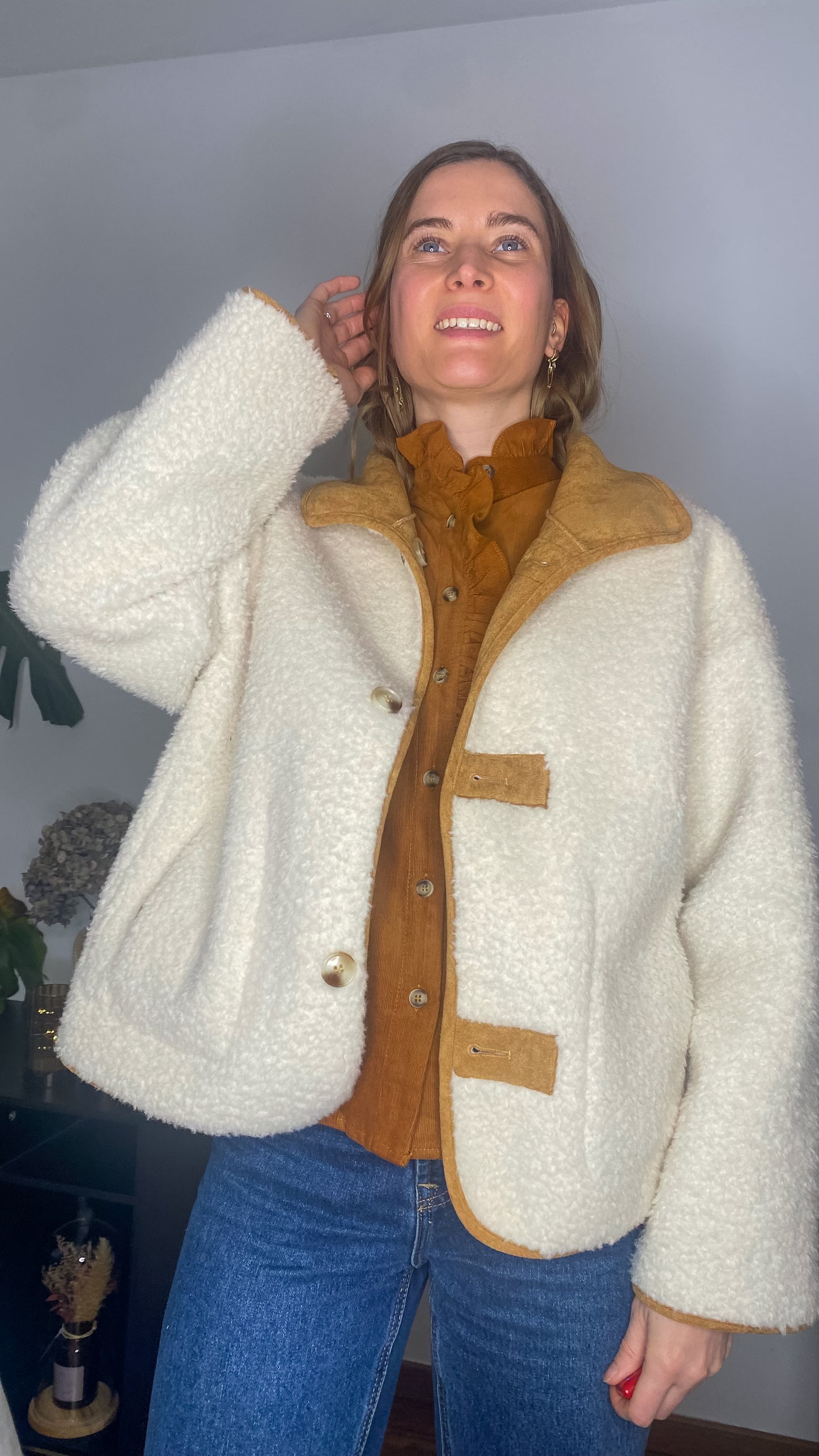 Manteau réversible camel et moumoute
