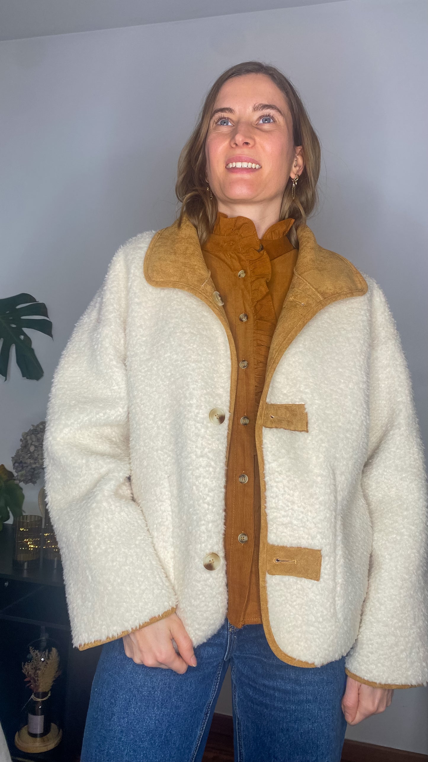 Manteau réversible camel et moumoute